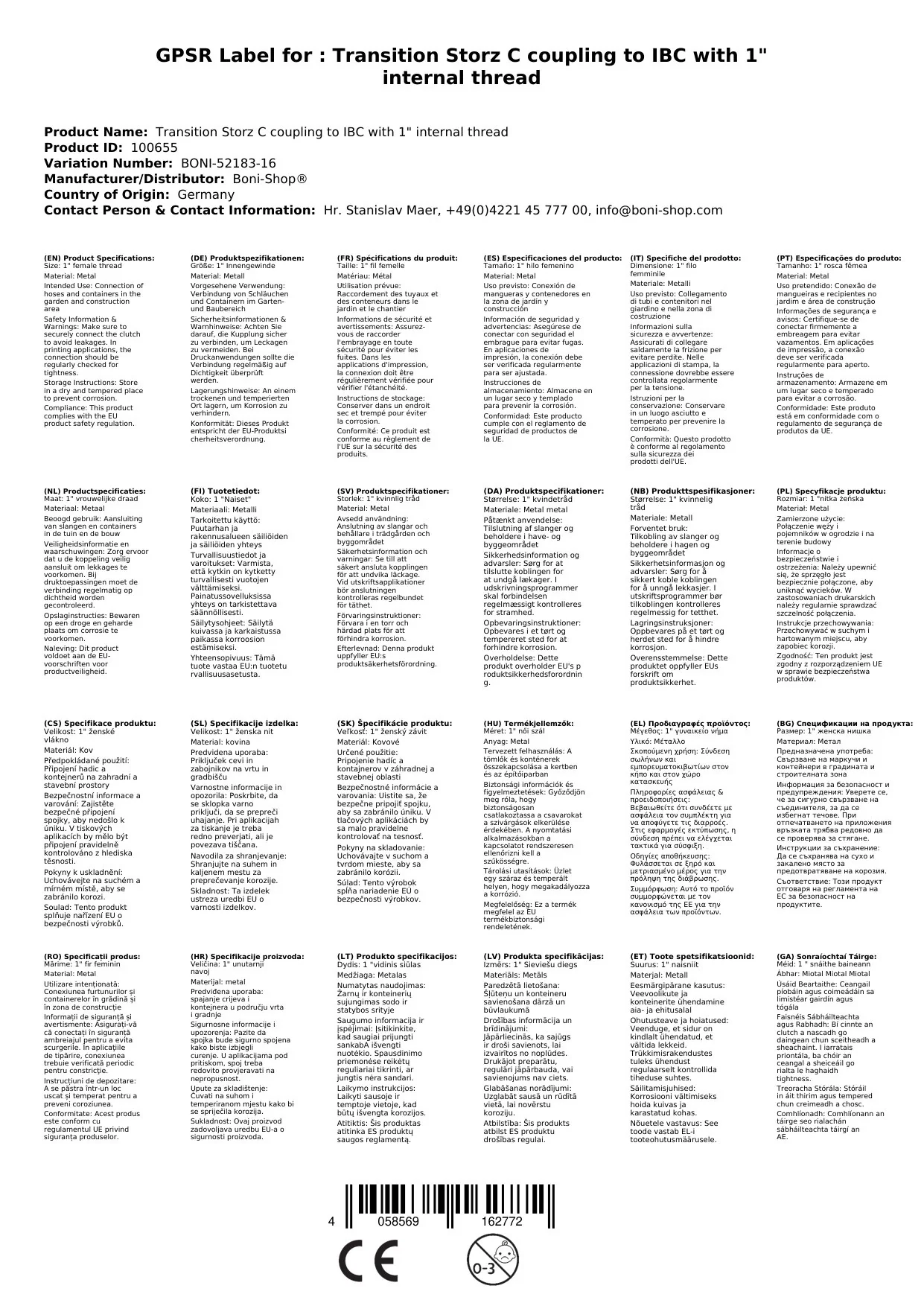 Aistriúchán Storz C Ceanglóir go IBC le 1" Snáithín Inmheánach-2