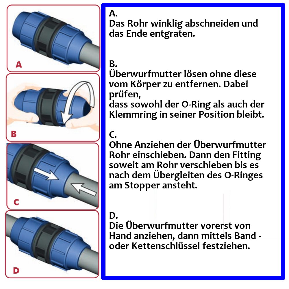 PP PE Rohr Verschraubung T-Stück 3 Verschraubungen 20 x 20 x 20-2