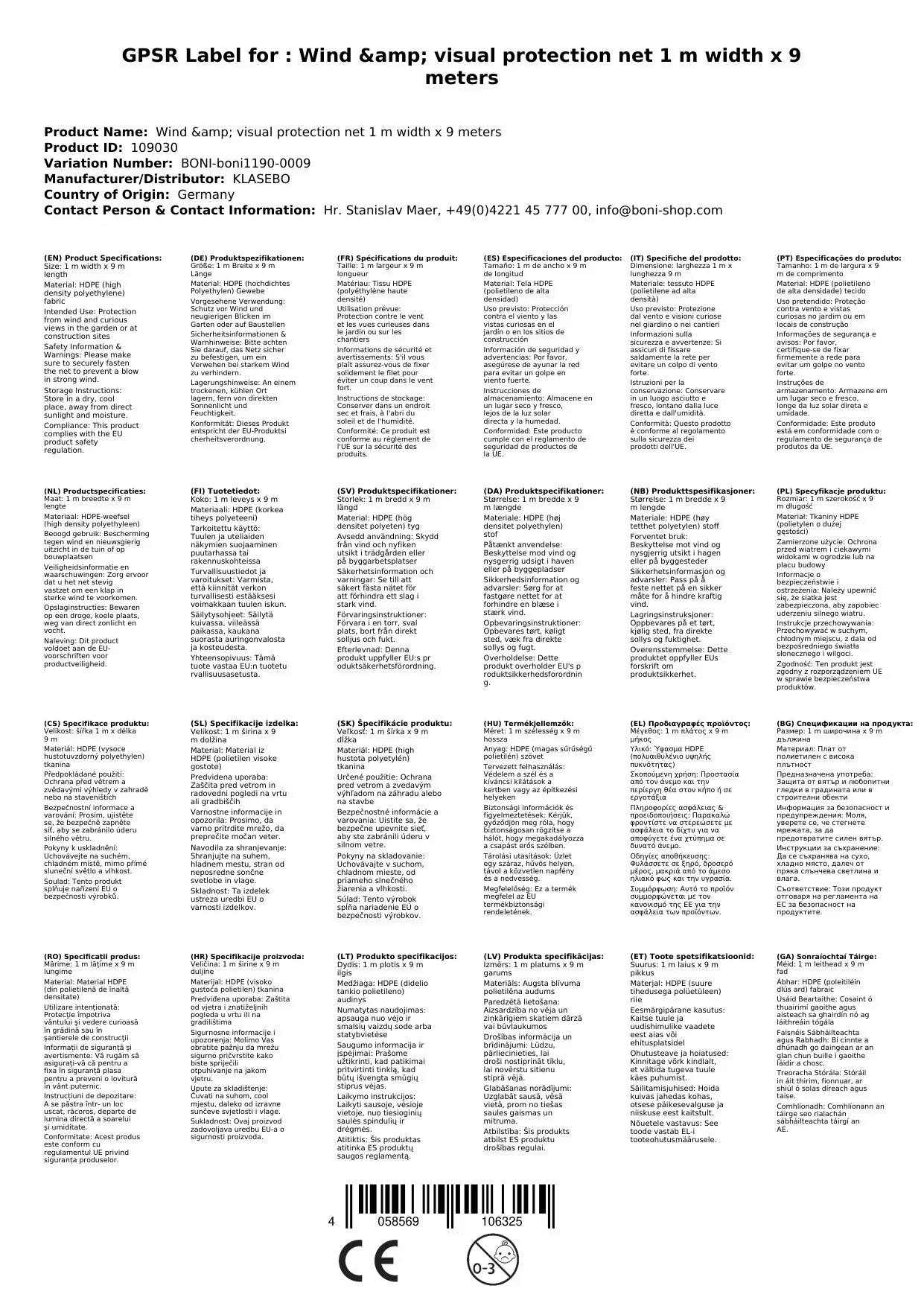Wind- u. Sichtschutznetz 1 m Breite x 9 Meter-2