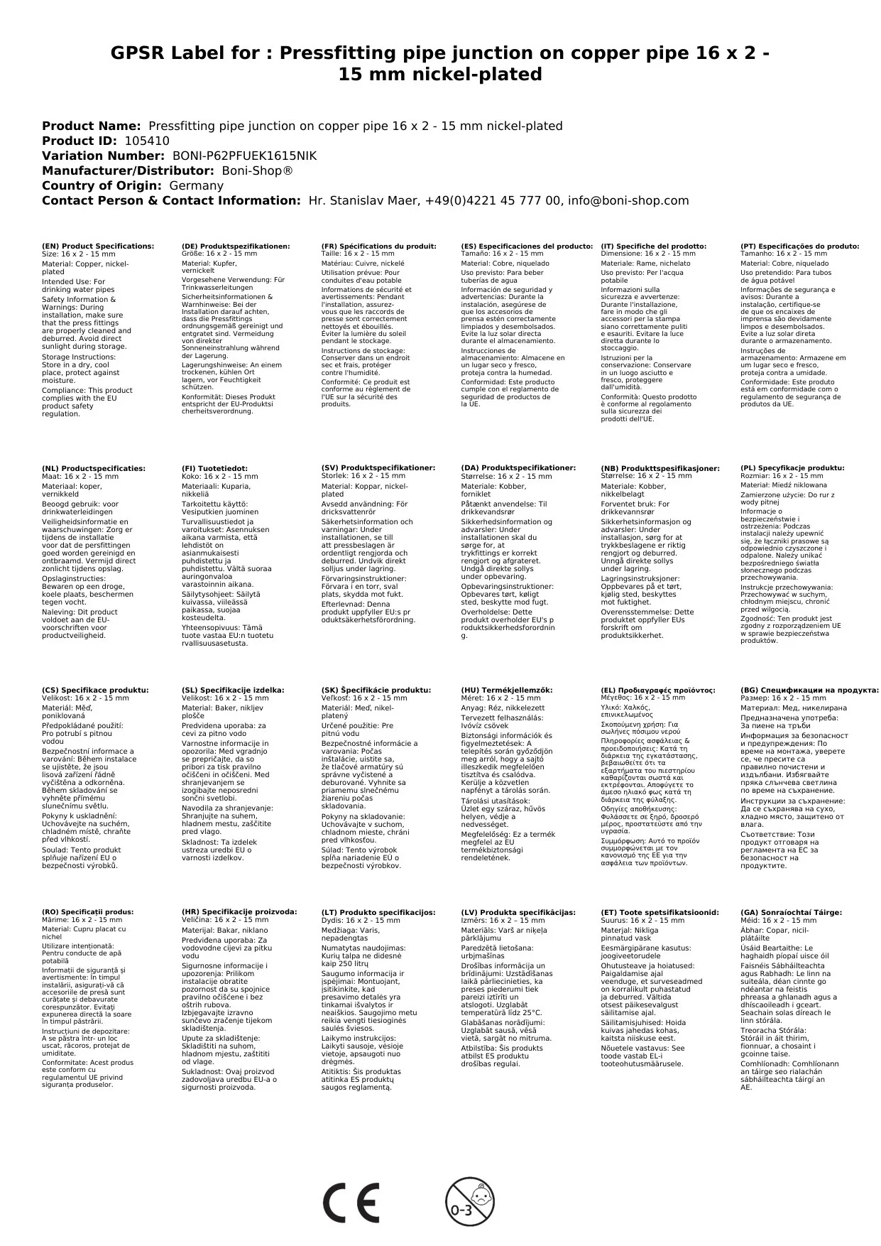 Aistriú Feadán Feistiú Brú ar Fheadán Copair 16 x 2 - 15 mm nicilithe-3