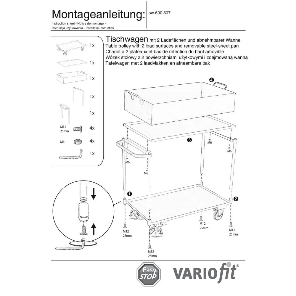 Tralaí Tábla le 2 Shraith agus Tráidirí Cruach Inbhainte + EasySTOP-0
