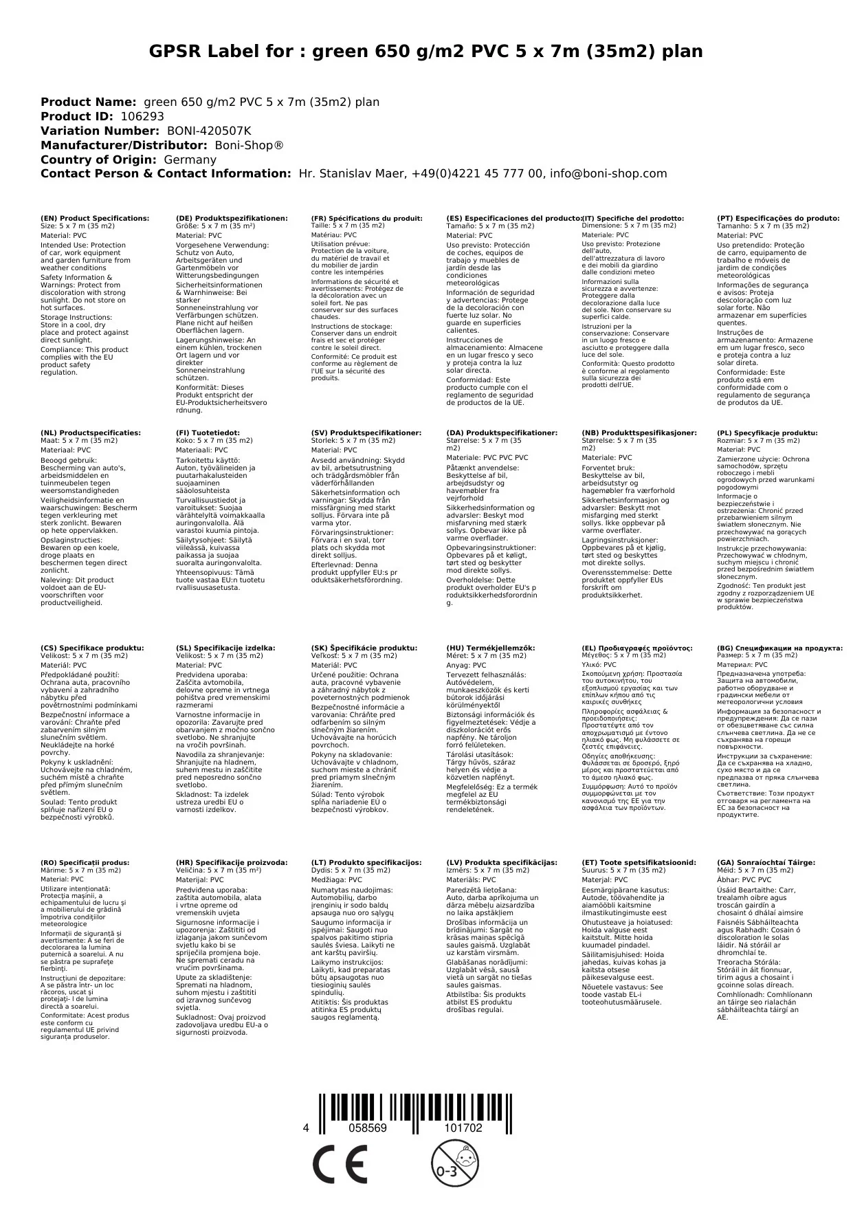 glas 650 g/m² PVC 5 x 7m (35m²) Clúdach-6