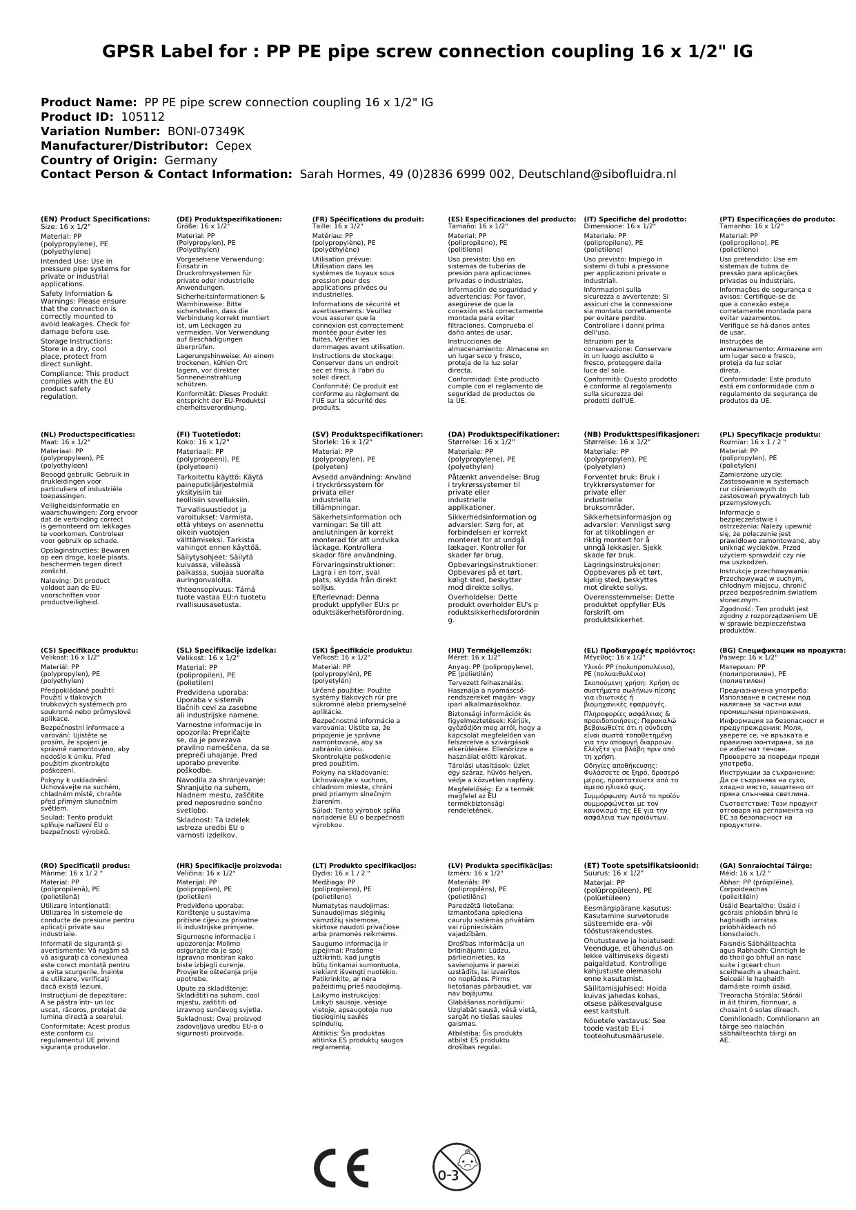 PP PE Feistiú Píobán Cúpláil 16 x 1/2" IG-5