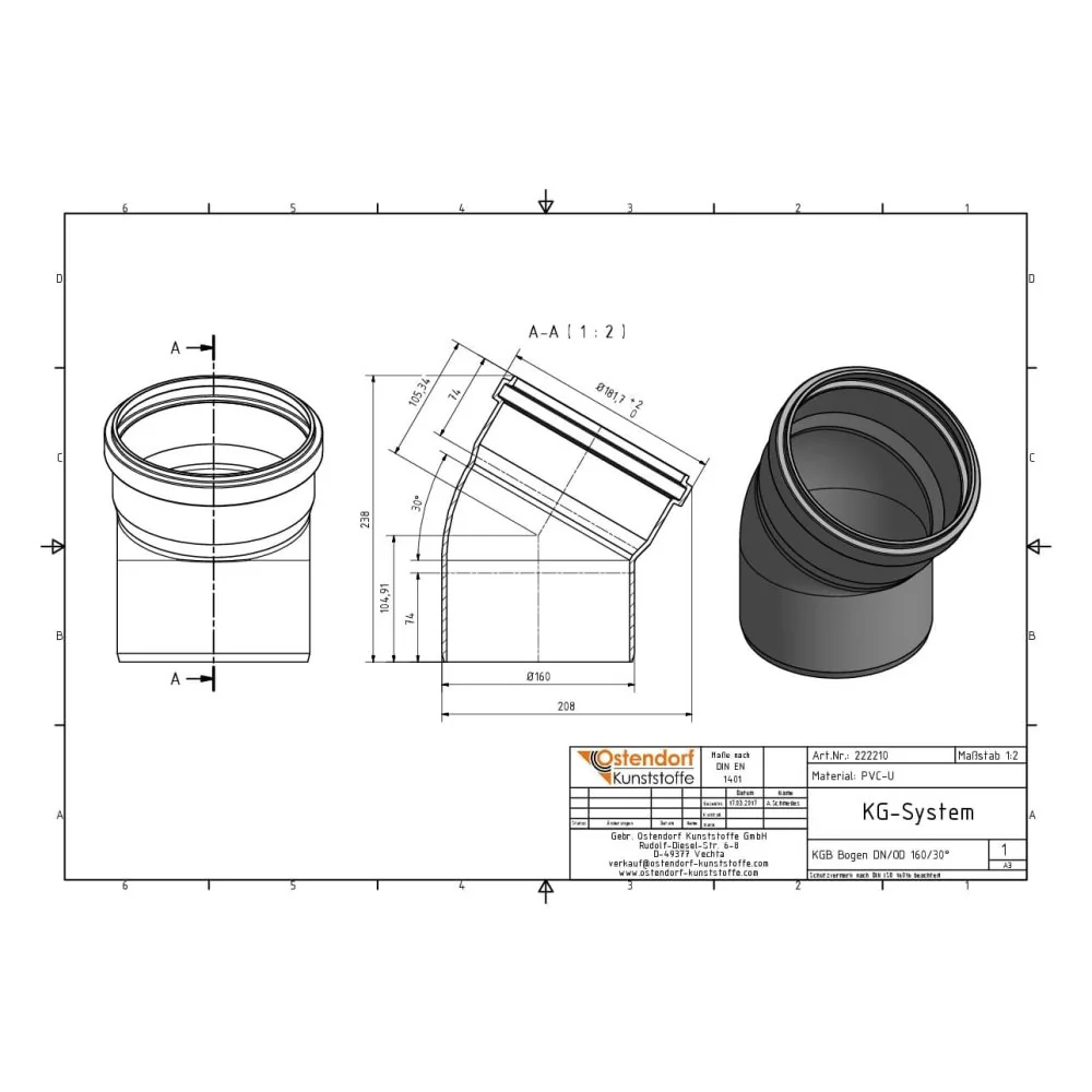KGB Bogen DN/OD 160 30 Céim-1