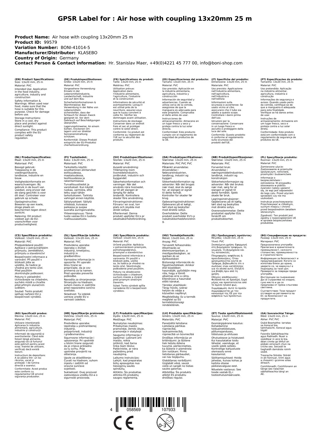 Píobán aer comhbhrúite le cúpláil 13x20mm 25 m-3