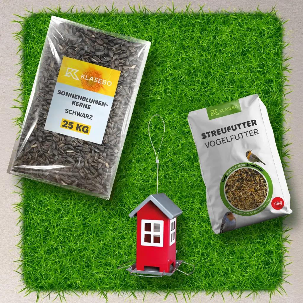 Set 'Sparsam' Vogelfutter mit Futterhaus, Vogelhaus zum Aufhängen.webp
