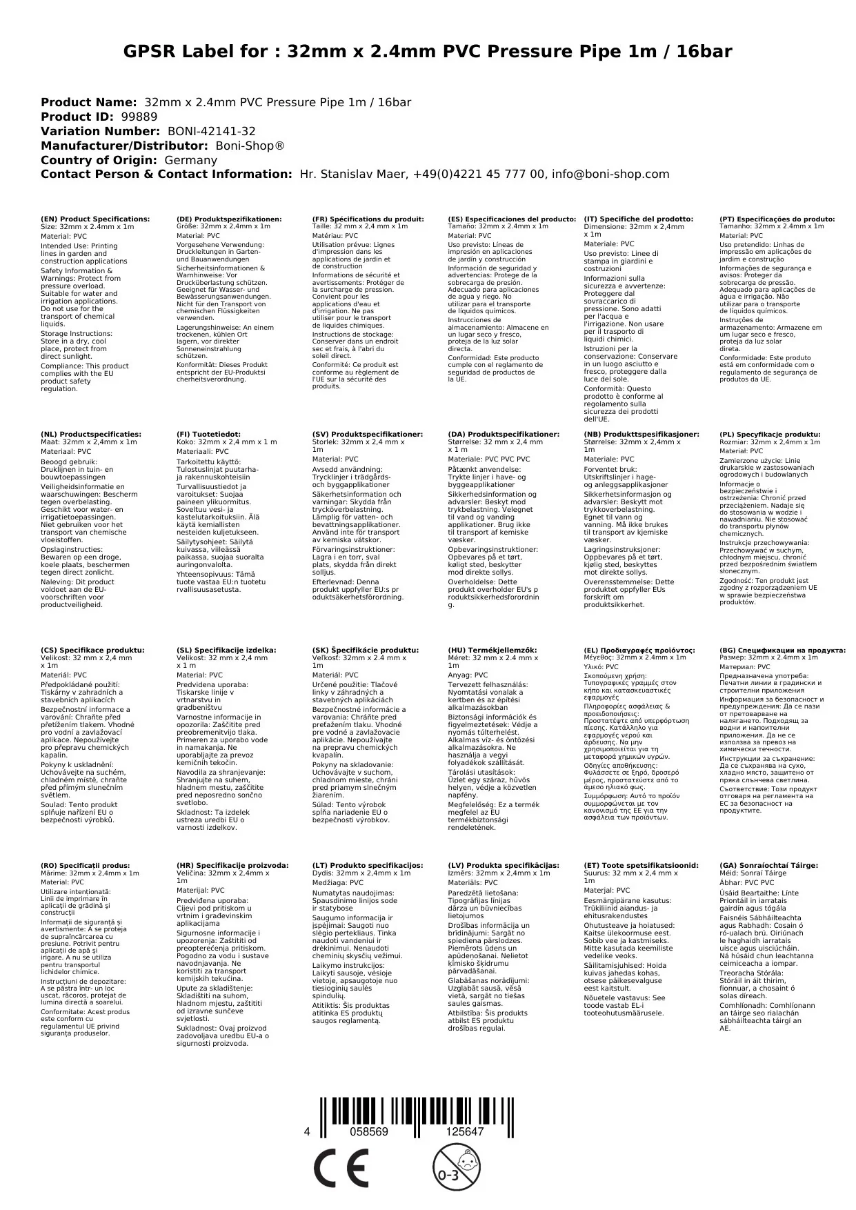 32mm x 2, 4mm PVC Druckrohr 1m / 16bar-0