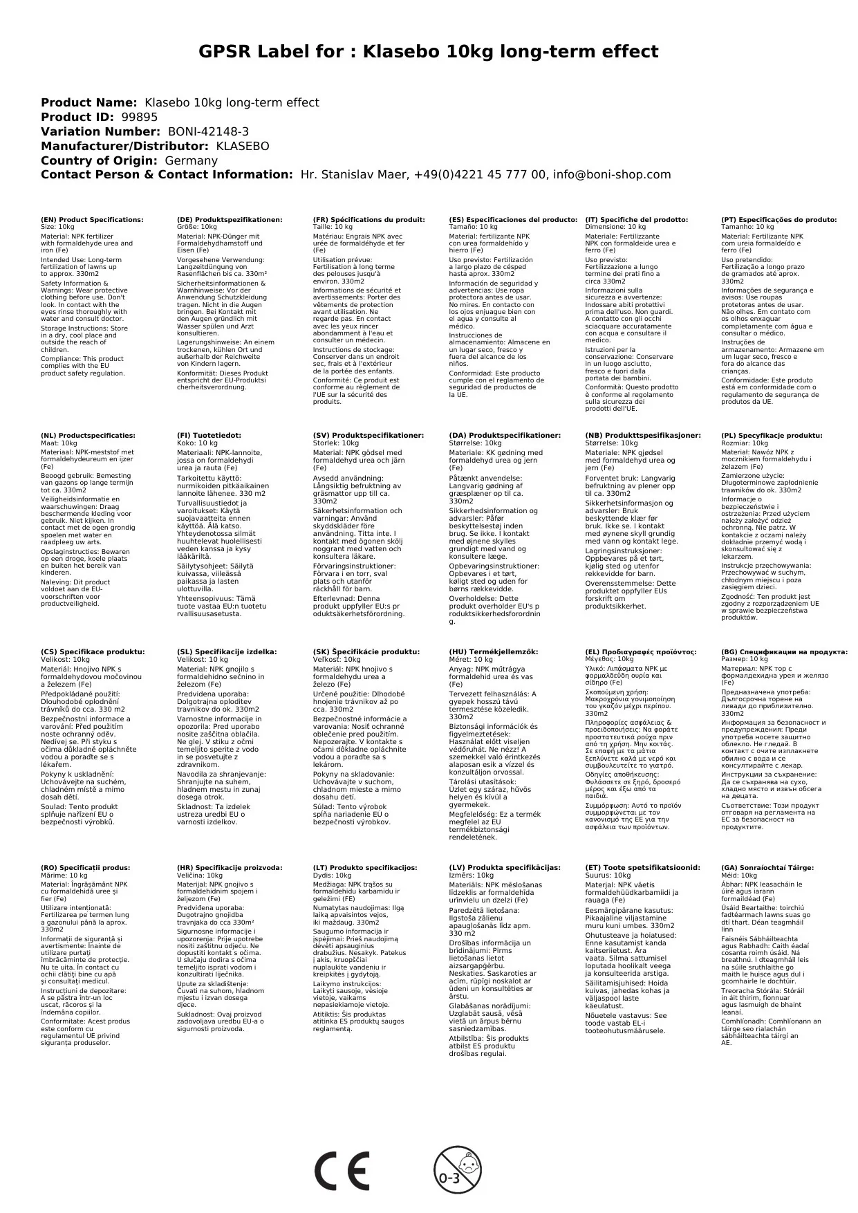 Klasebo 10kg Éifeacht Fhada-0