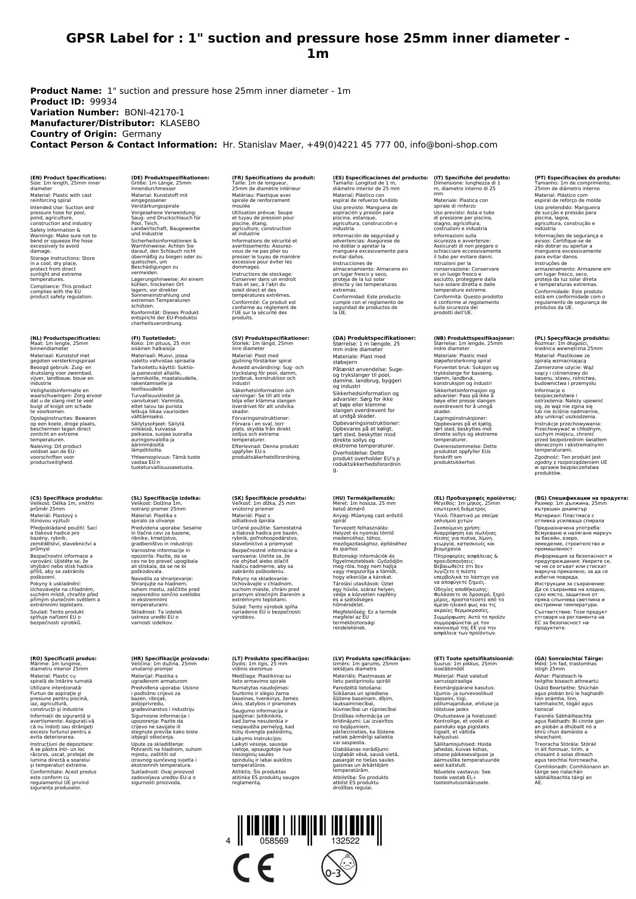 1" Súchán + Brúshlán 25mm Trastomhas Istigh - 1m-3