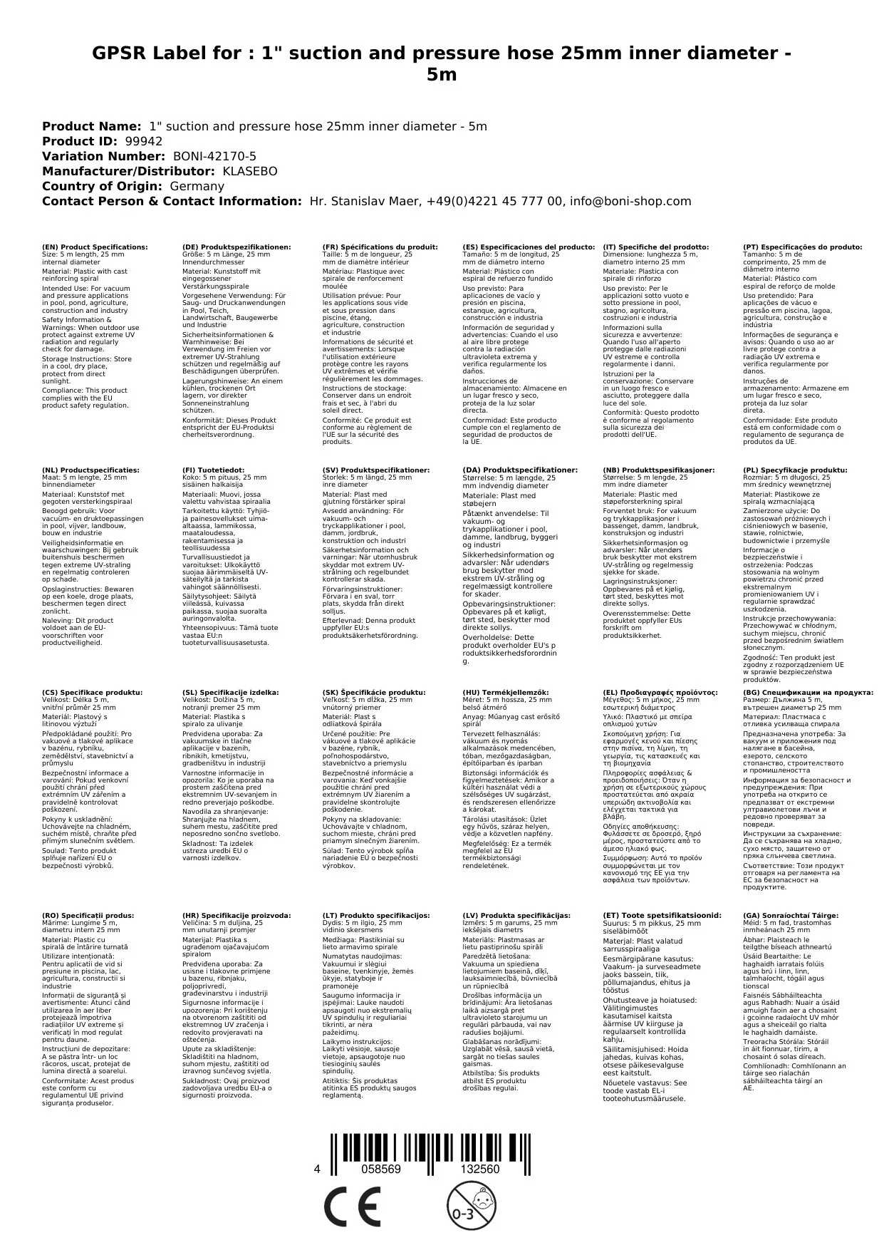 1" Súchán- + Brúphíobán 25mm Trastomhas Istigh - 5m-3