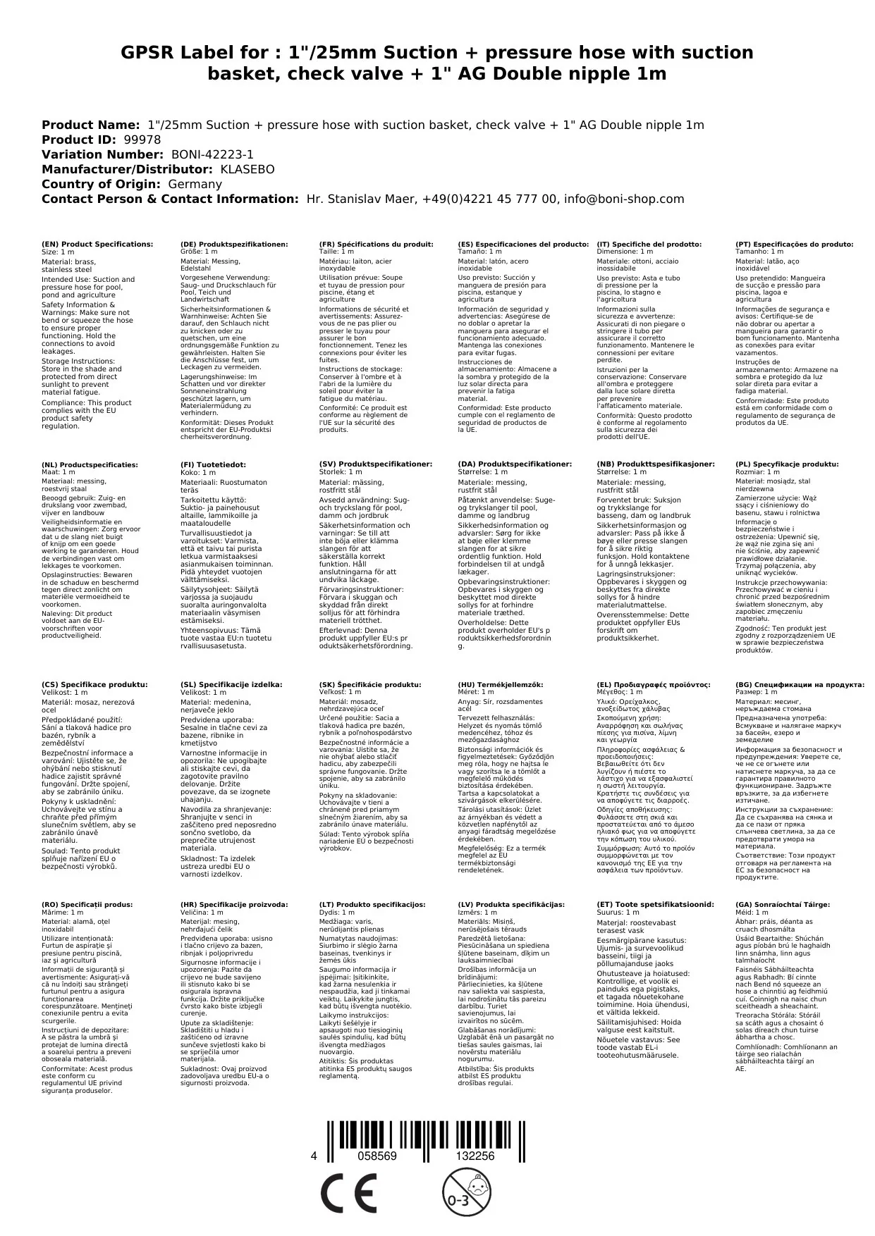 1"/25mm Súchán- + Brúphíobán le Ciseán Súchán, Comhla Frithchúlaithe + 1" AG Dúbailtcheanglóir 1m-3
