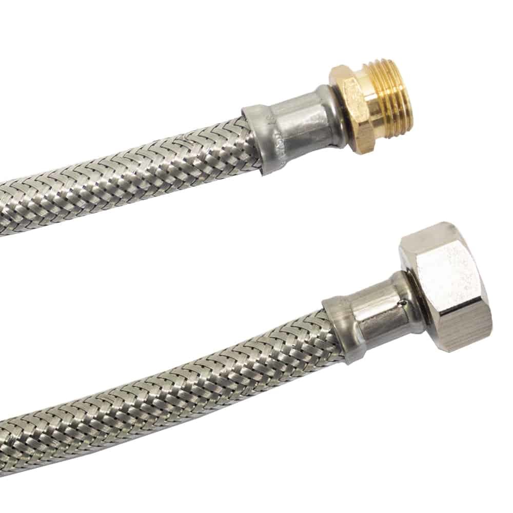 Píobán Armúrtha Edelstahl, DN8, 3/8" AG x 1/2" ÜM, 1500mm, Solúbtha, DVGW