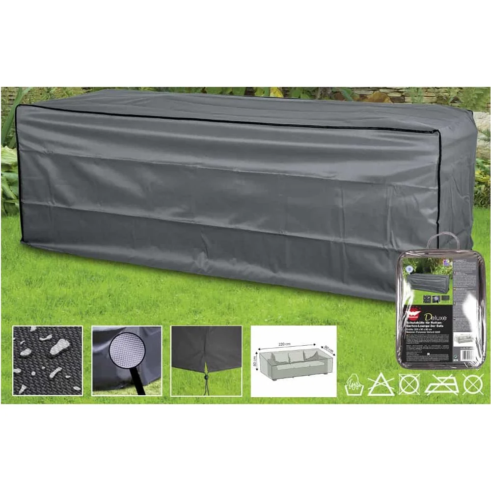 Clúdach Troscáin Gairdín Deluxe le haghaidh Tolg Ratán 3 Shuíochán, Abdeckplane Aimsirdhíonach 220x80x80 cm