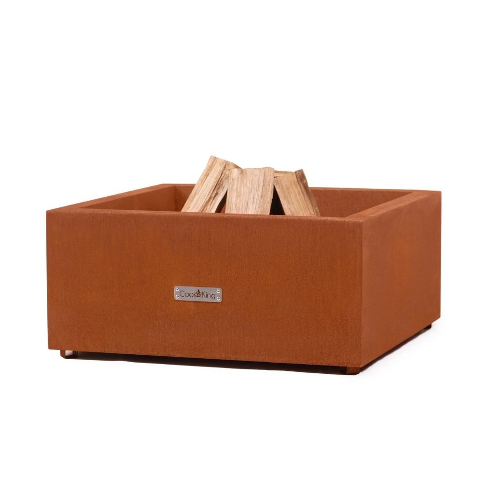 BRONSON Corten Steel Fire Pit 80x80cm - Handcrafted Garden Fire Bowl