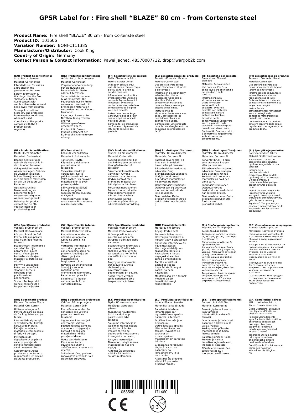 Tobar Dóiteáin Corten 80cm, Áit Dóiteáin Lasmuigh