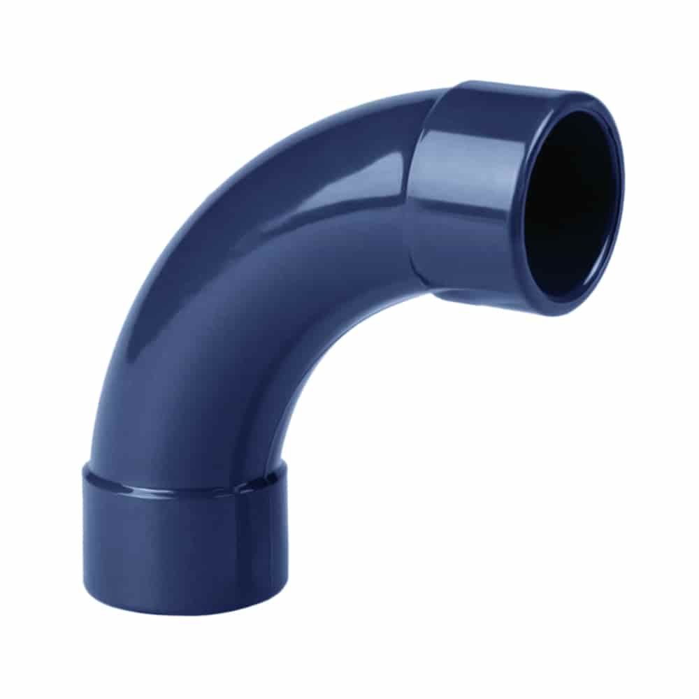 Uillinn PVC-U 90° 40 mm PN16 le haghaidh Córais Phíopaí Gairmiúla