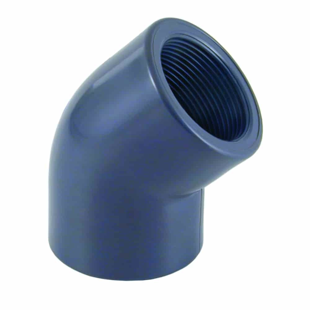 Uillinn PVC 45 Céim, Muffe x IG 20 mm, 1/2" PN10