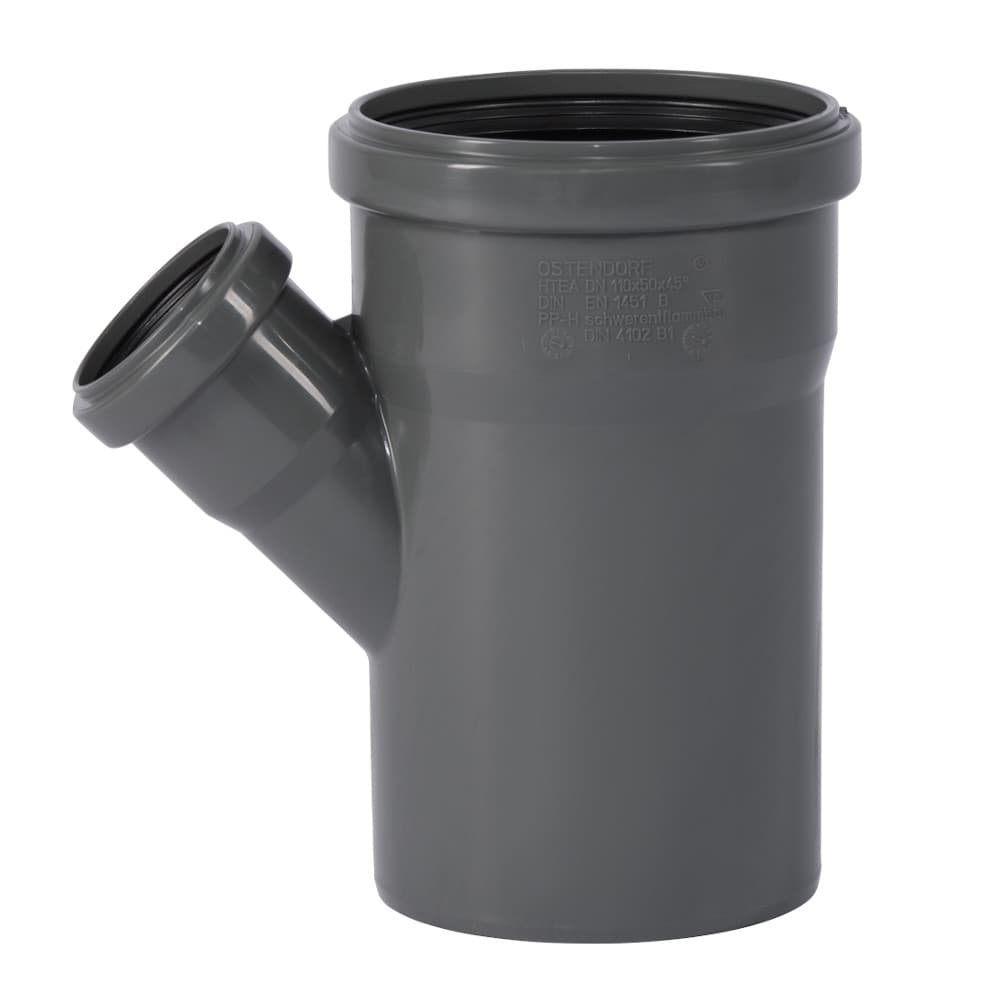 Feisteas Píopaí HT DN110/50, 45 Céim, Do Dhraenáil Tí