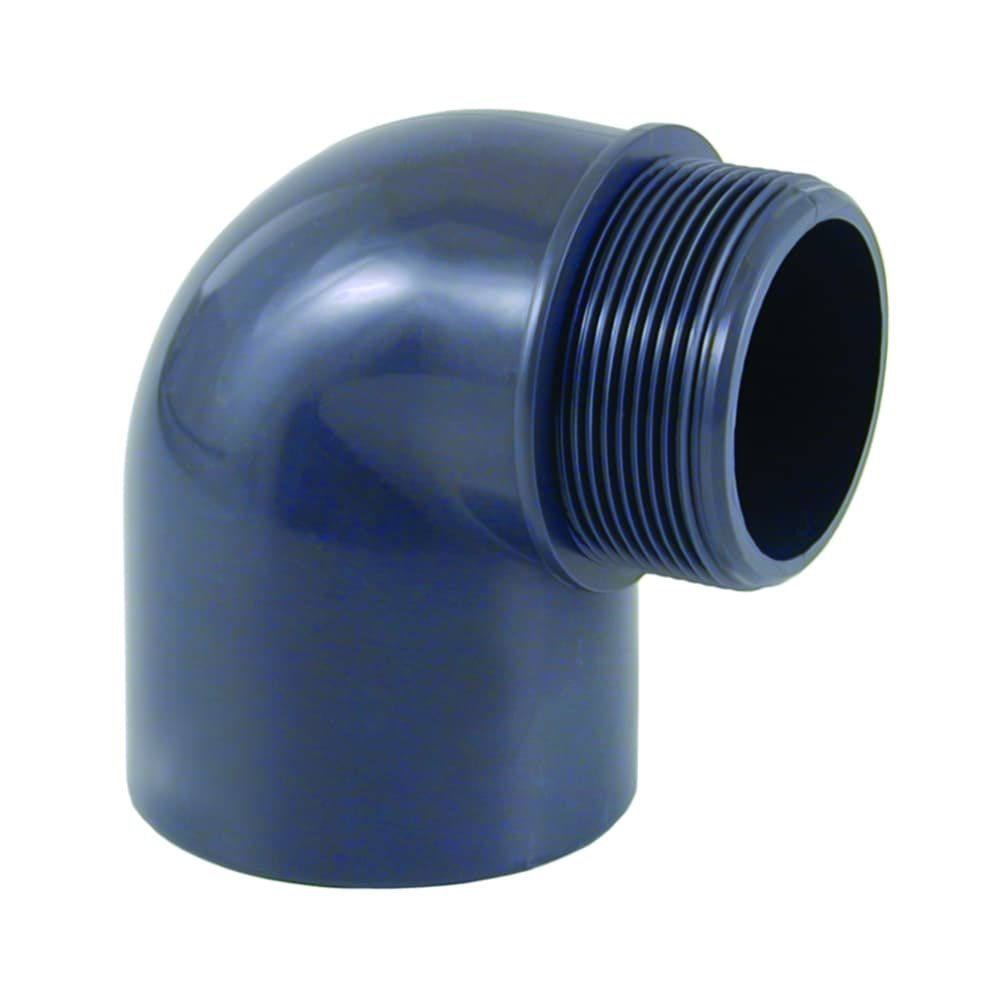 PVC uillinn 50mm, 90 céim, Muffe x AG, PN10