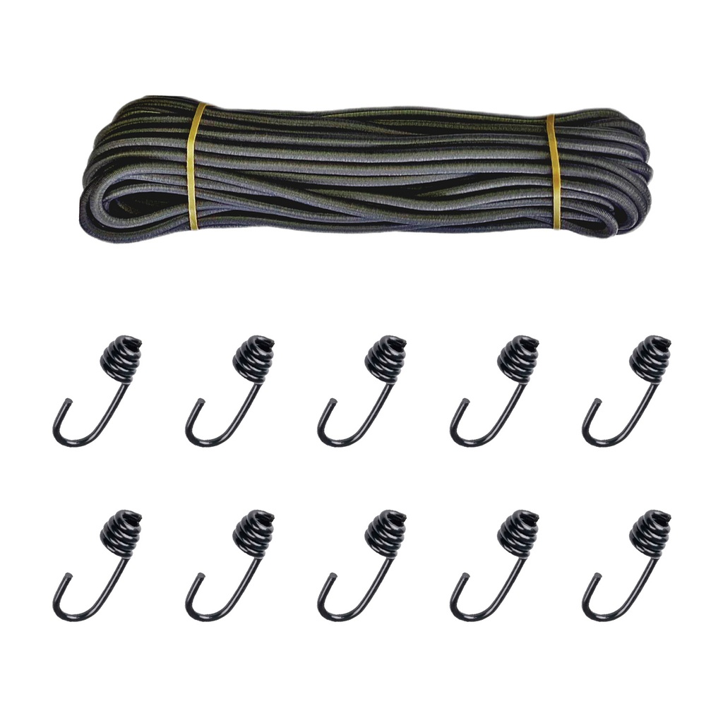 Cábla Leaisteach 8mm Dubh 20m le Crúcaí Bíseacha