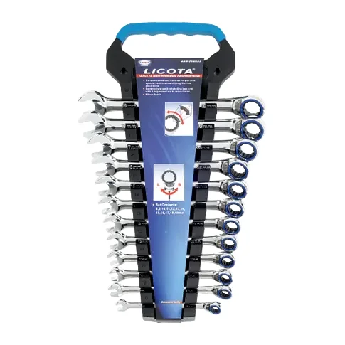 Sraith Sparán Ratchet, 12-Píosa, 8-19mm, 72 Fiacla, Inchúlaithe