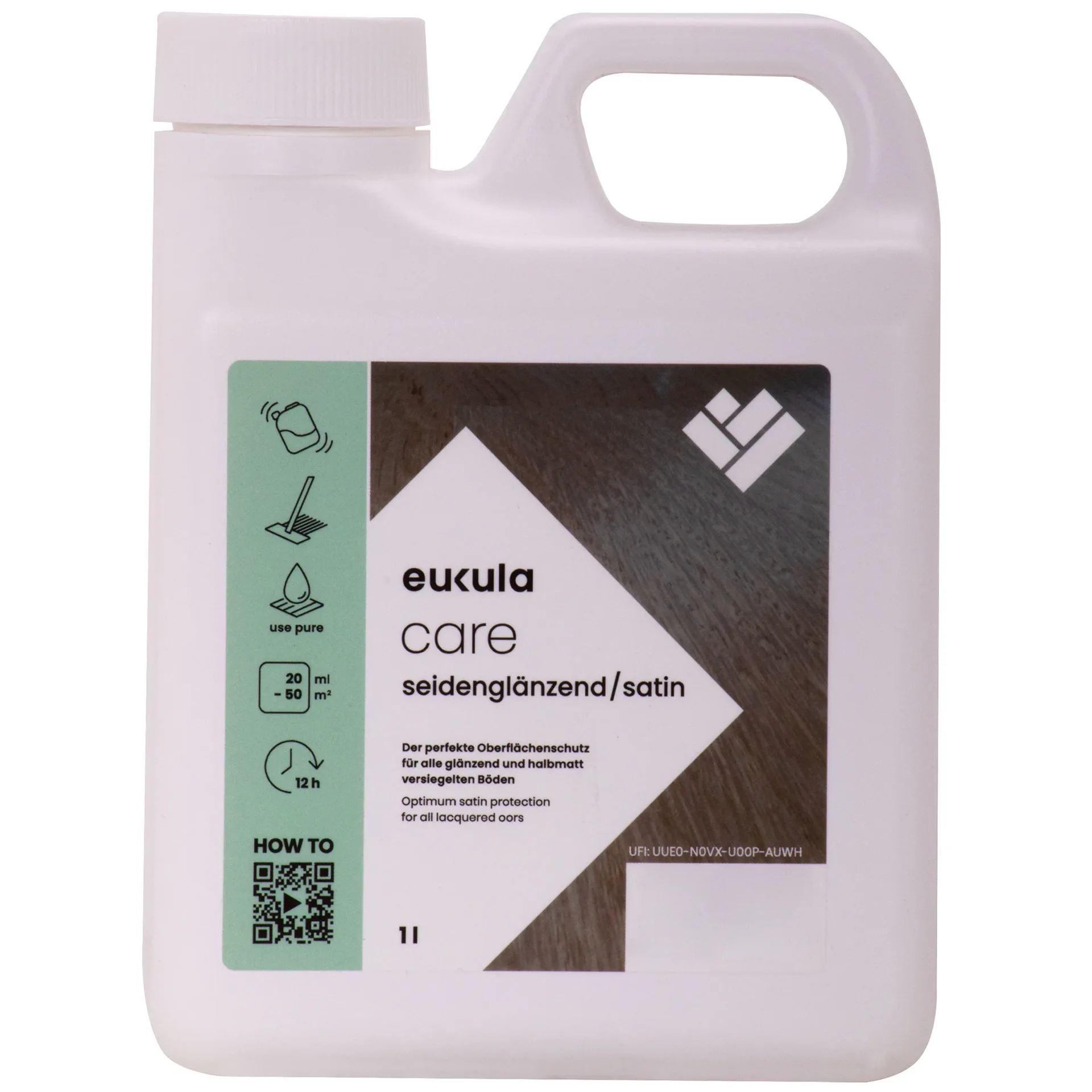 Cúrm adhmaid, eukula care seidenglänzend 1L, Ola adhmaid, Glanadh adhmaid