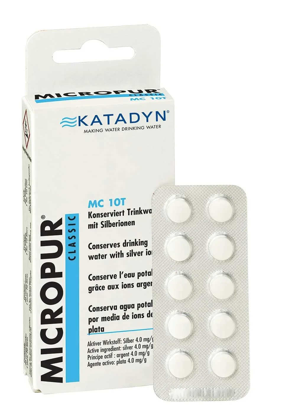 Táibléad íonú uisce, Micropur Classic MC 10T, 40 Táibléad, Díghalrú uisce