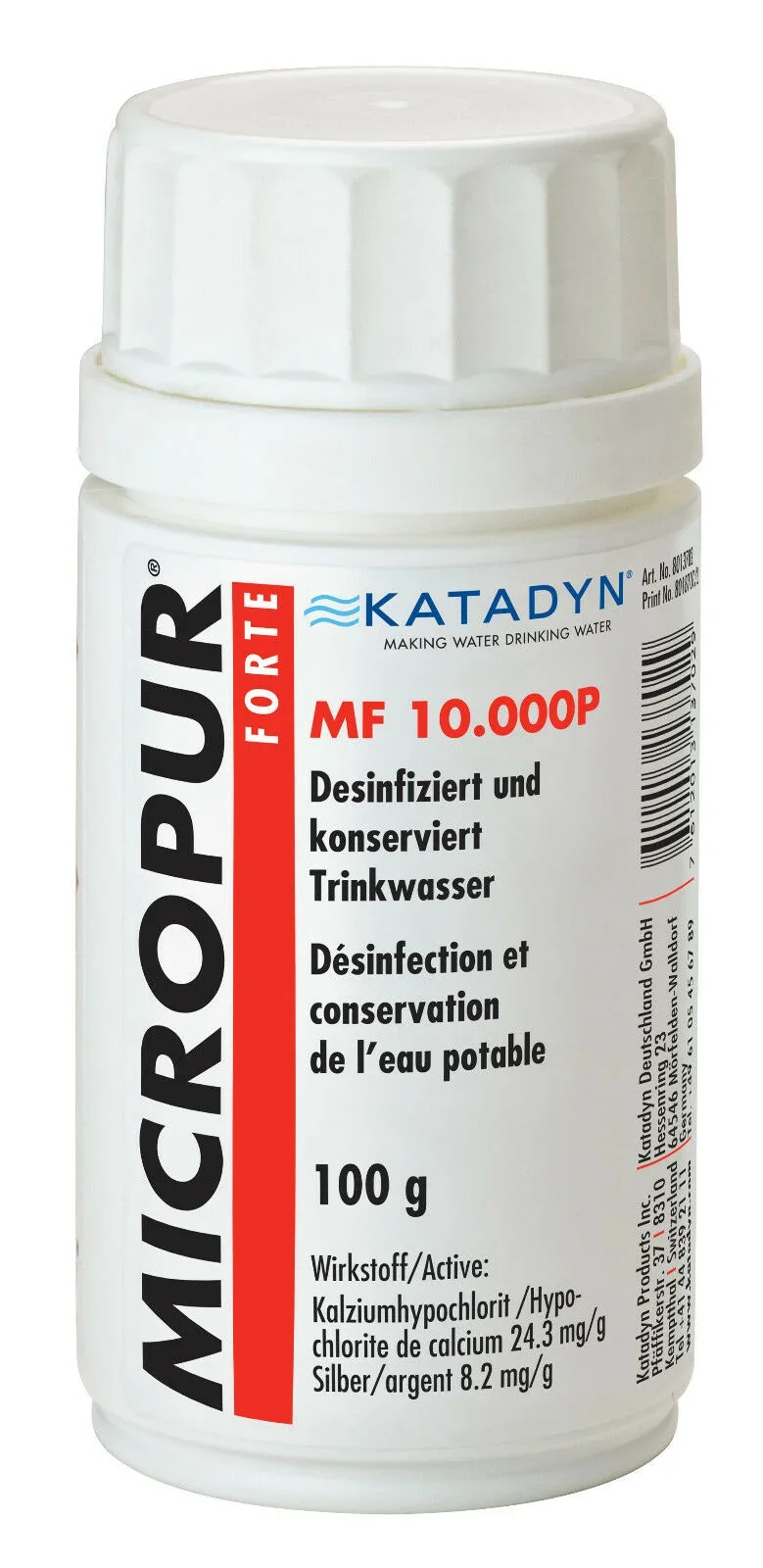Purifier uisce, Púdar dífhabhtáin uisce, Cóireáil uisce, Micropur Forte MF 10.000P 100g