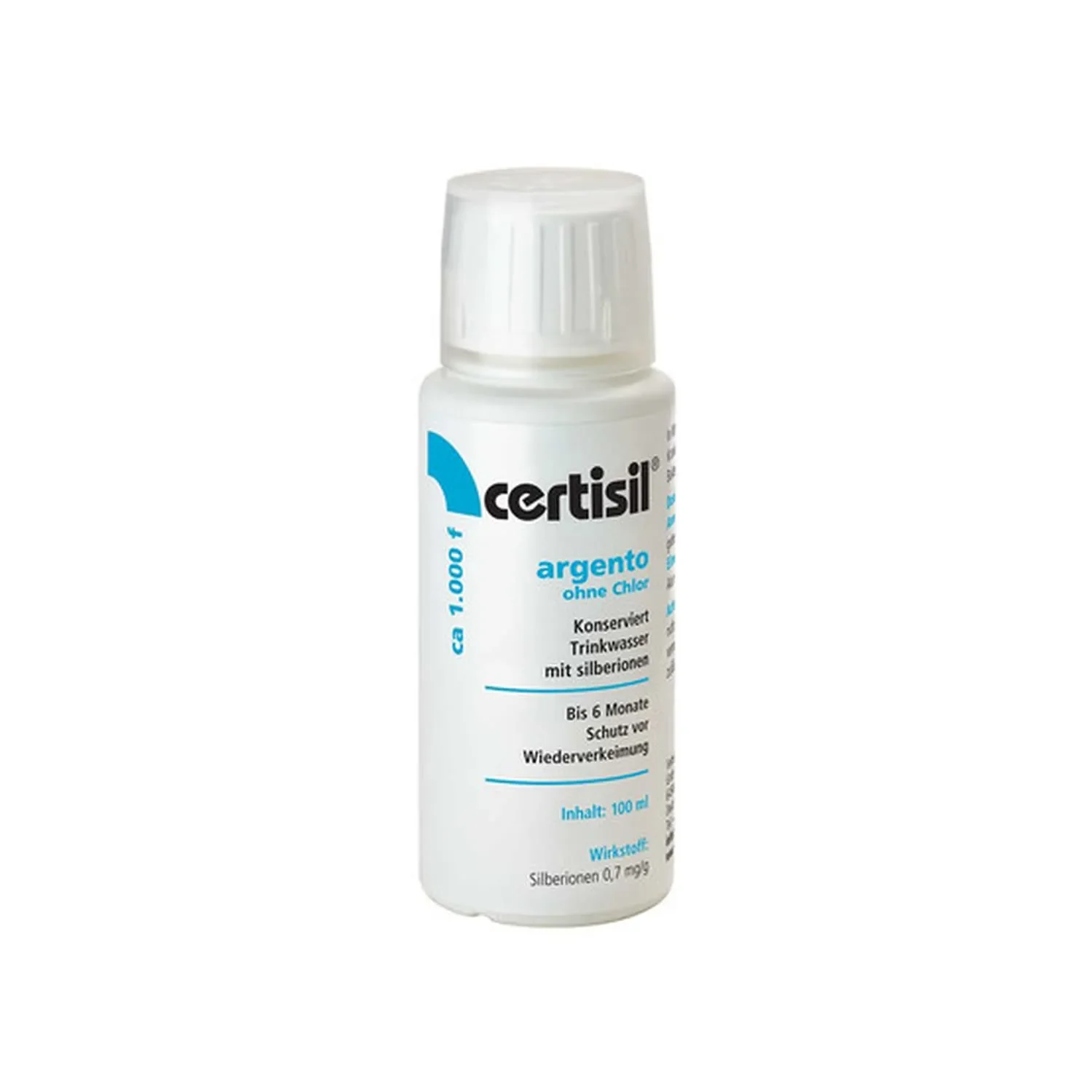 Purifier uisce, Certisil Argento CA 1000 F, 100 ml cóireála uisce, Dífhabhtán uisce gan clóirín