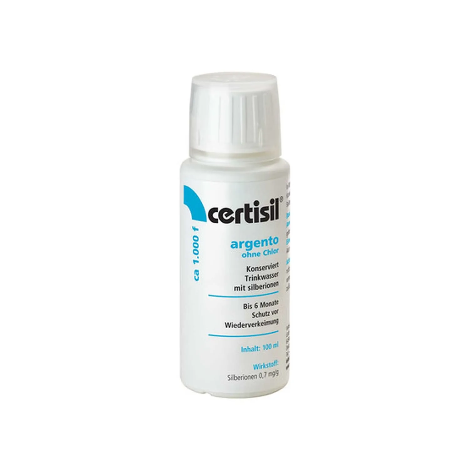 Purifier uisce, Certisil Argento CA 1000 F, 100 ml cóireála uisce, Dífhabhtán uisce gan clóirín