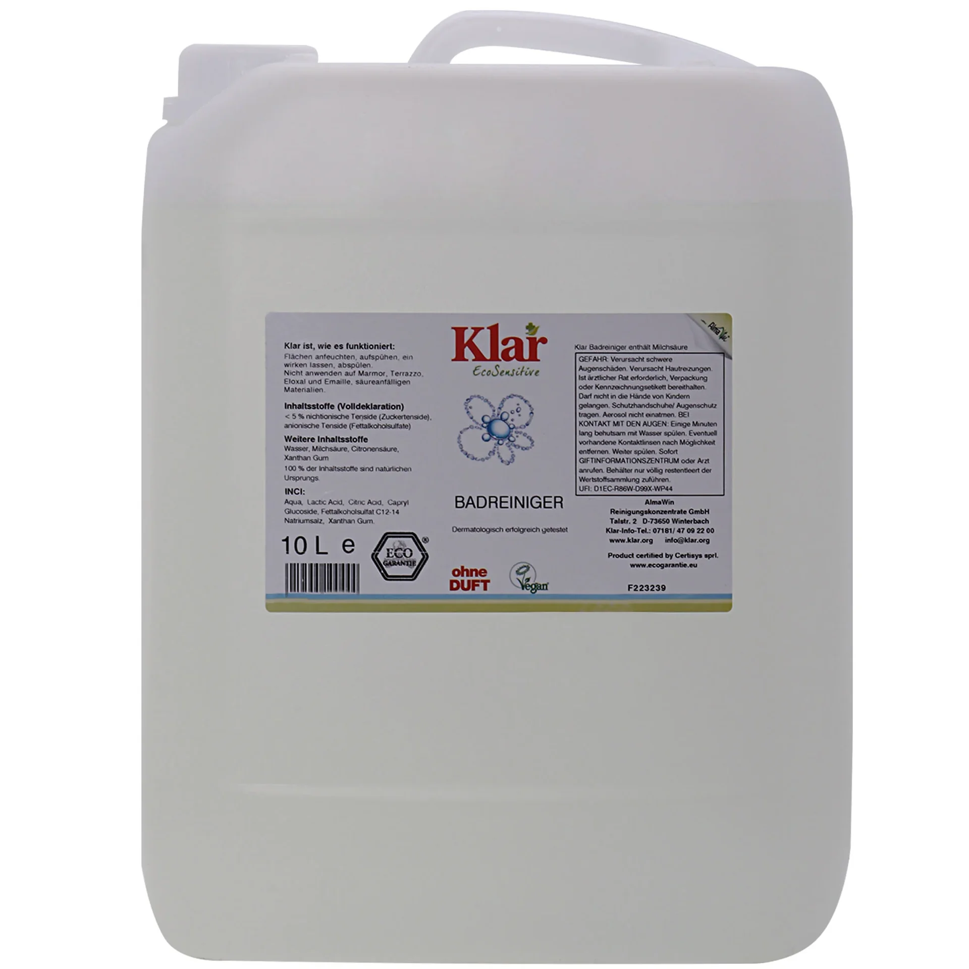 Glanadh seomra folctha 10 Lítear, Glanadh folctha gan cumhrán