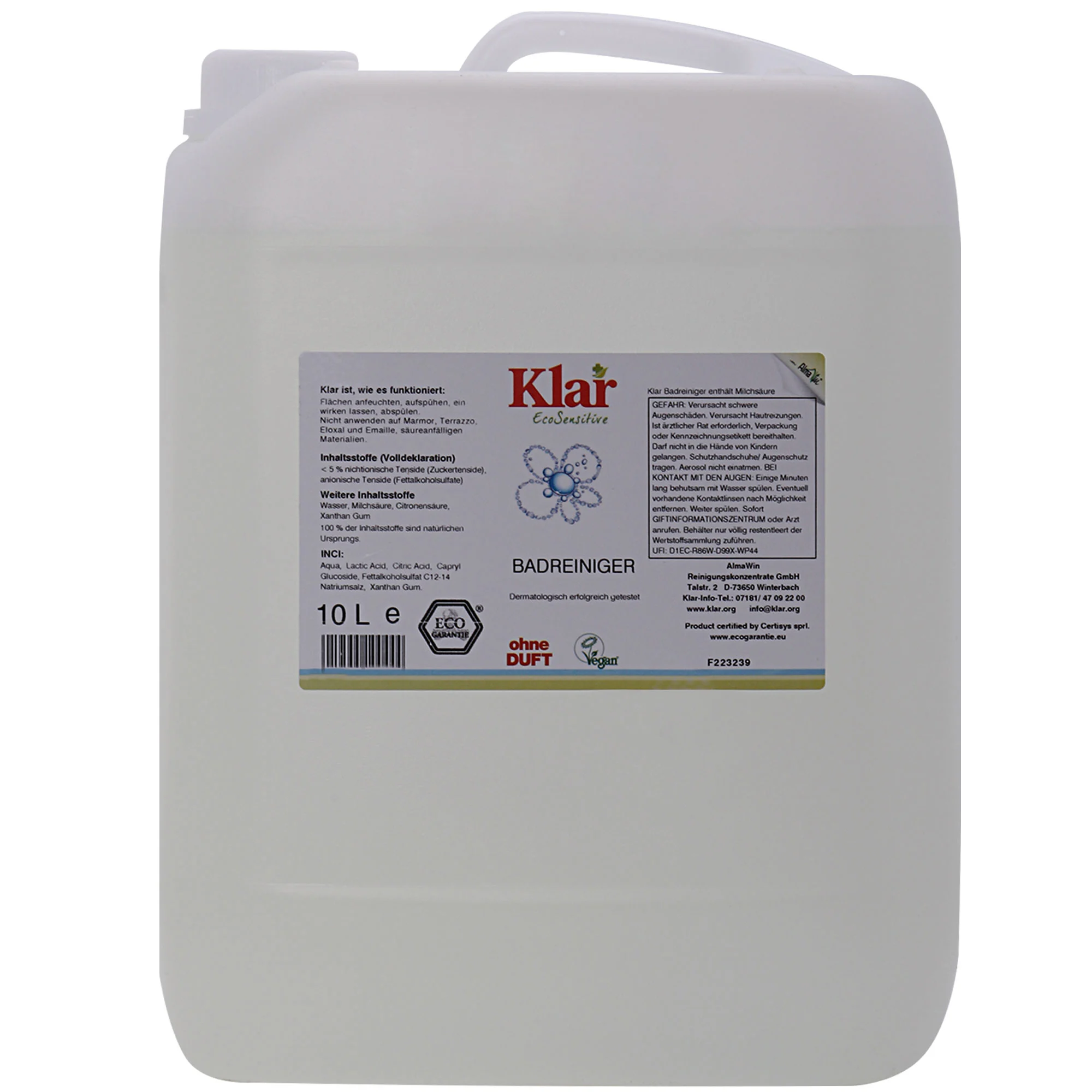 Glanadh seomra folctha 10 Lítear, Glanadh folctha gan cumhrán