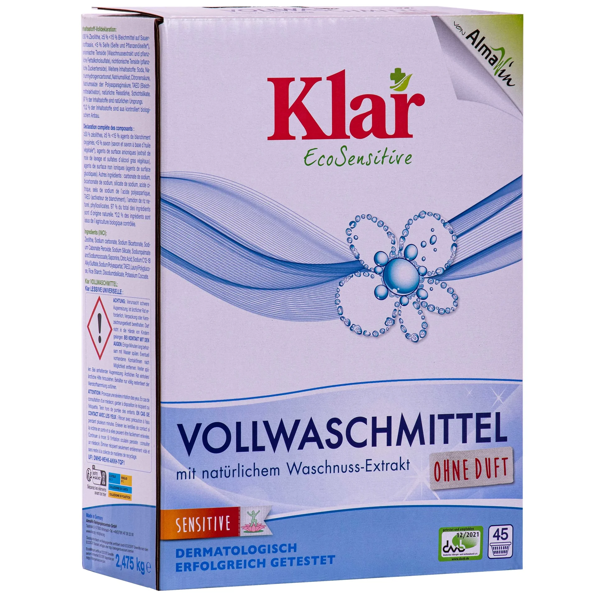 Glantach níocháin púdar 2,475kg, púdar níocháin, le sliocht gallchnó nádúrtha