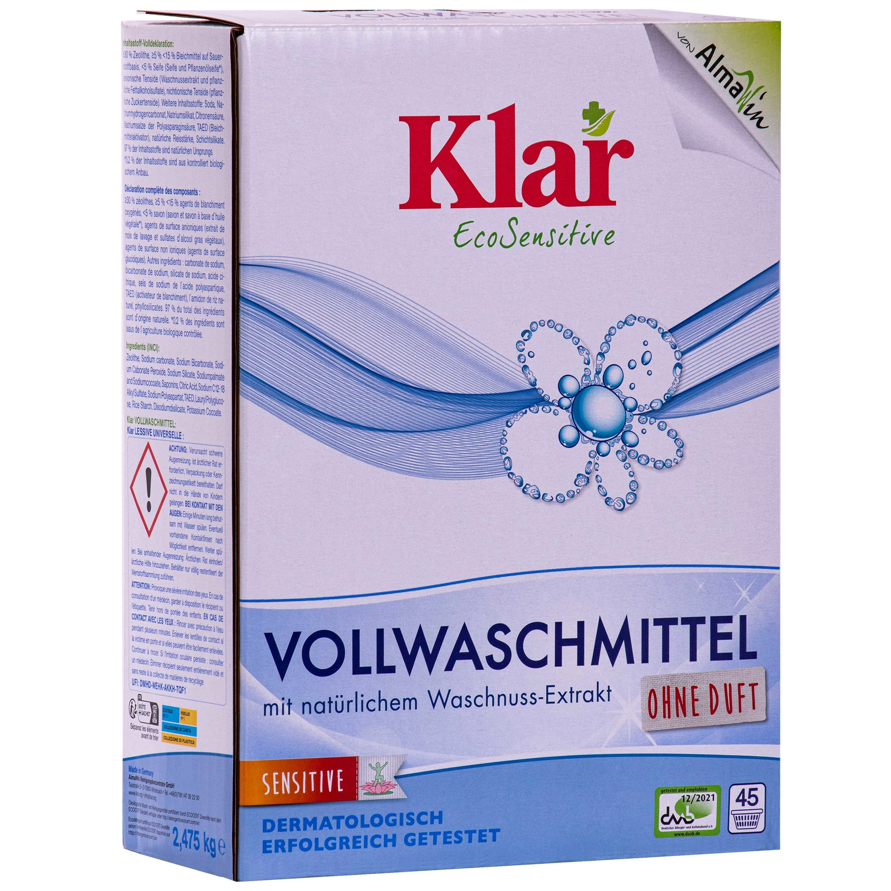 Glantach níocháin púdar 2,475kg, púdar níocháin, le sliocht gallchnó nádúrtha