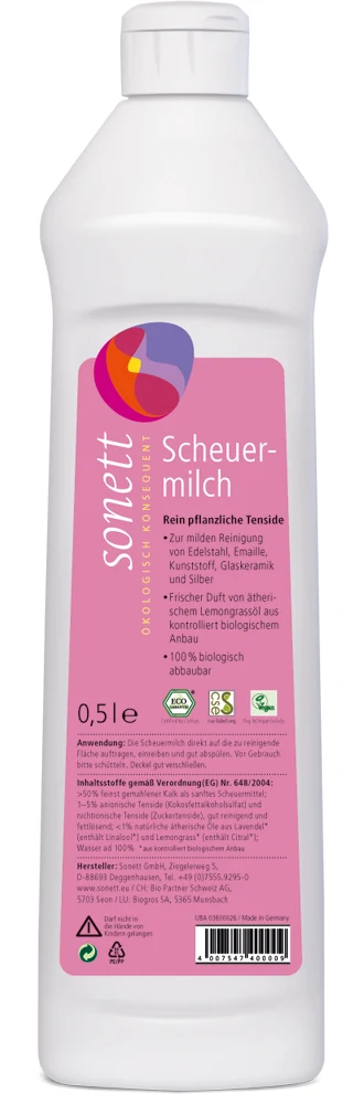 Glantóir Scúrach Sonett 500 ml, Scúrmhirlse Orgánach, Glanadh Dromchla Nádúrtha