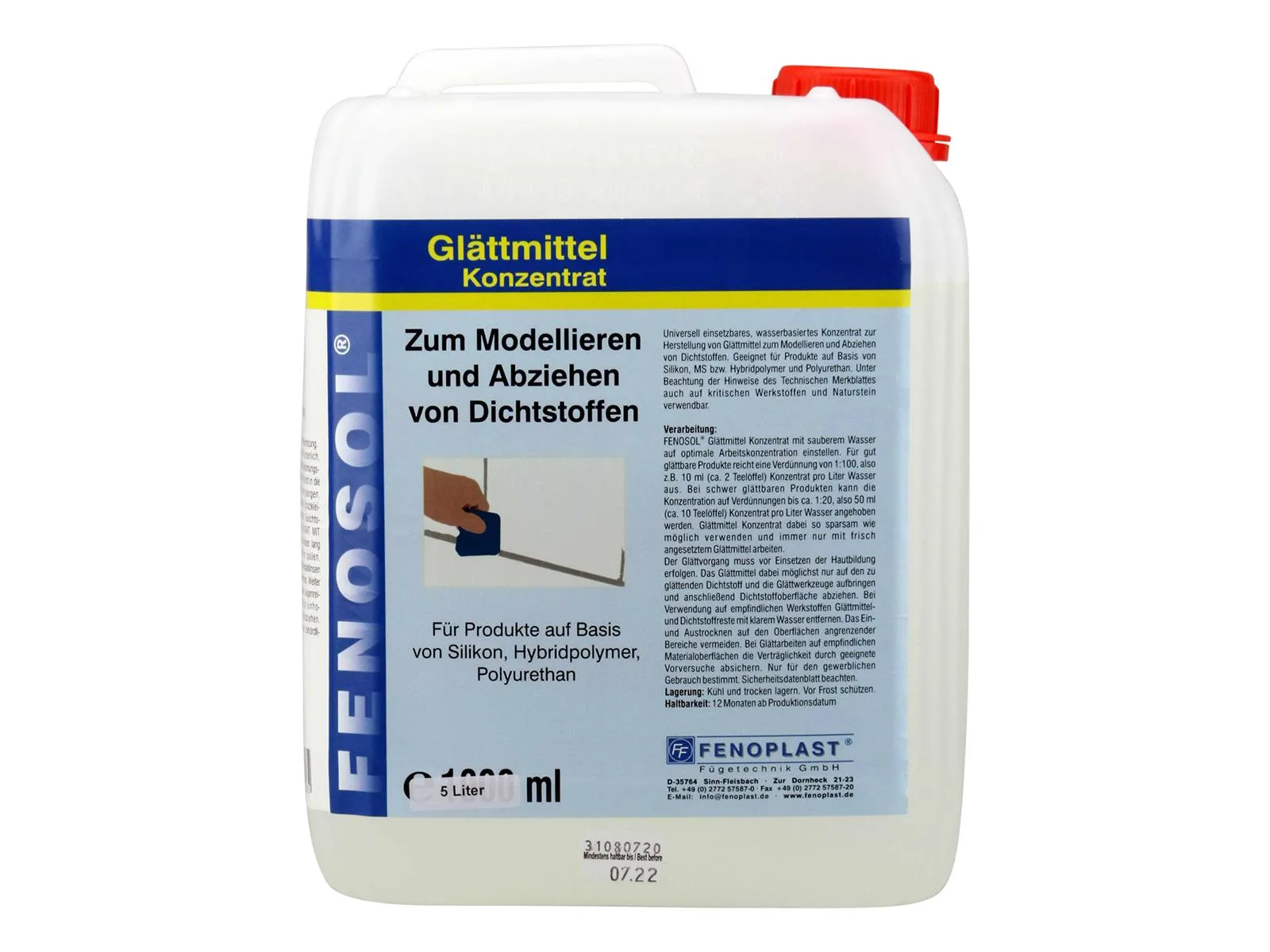 Glanadh Dromchlaí, Ábhar Glantacháin, Fenosol Glättmittel, 5 L PE-Kanister