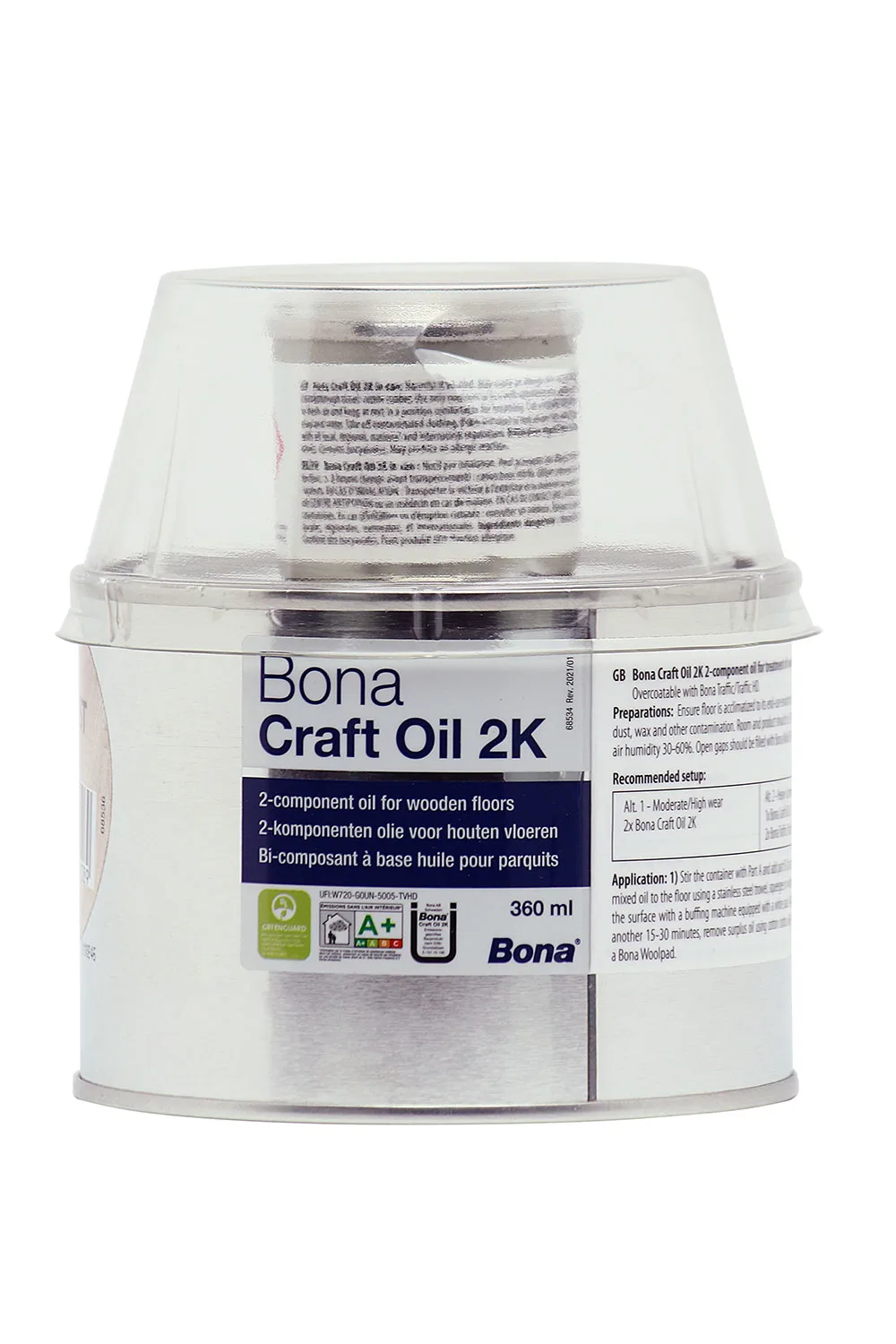 Ola Ceardaíochta BONA 2K Sioc, 400 ml, Ola Adhmaid 2K, Bán