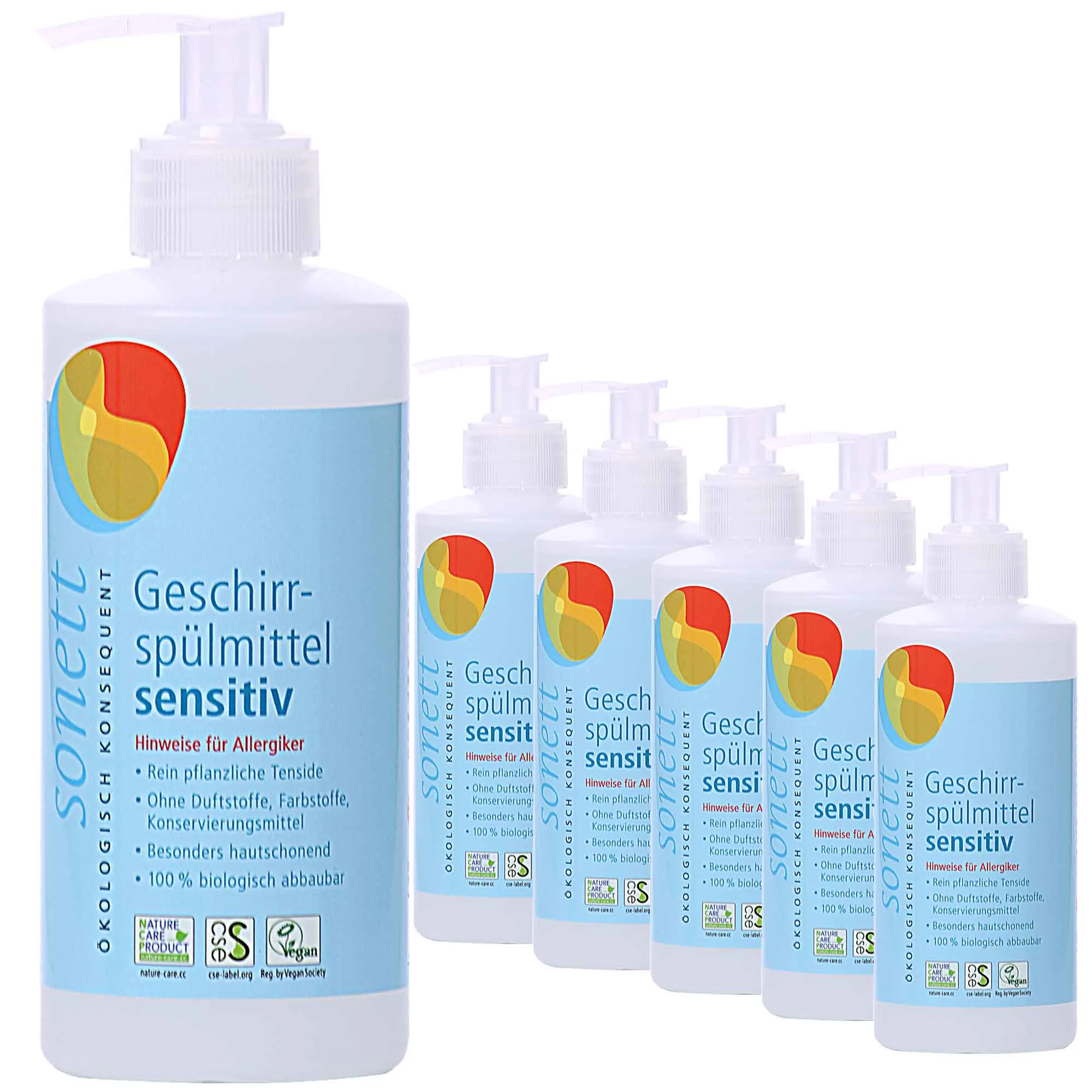 Gallúnach miasniteoir íogair, 6 x 300 ml, Leacht miasniteoir íogair, Spenderflasche