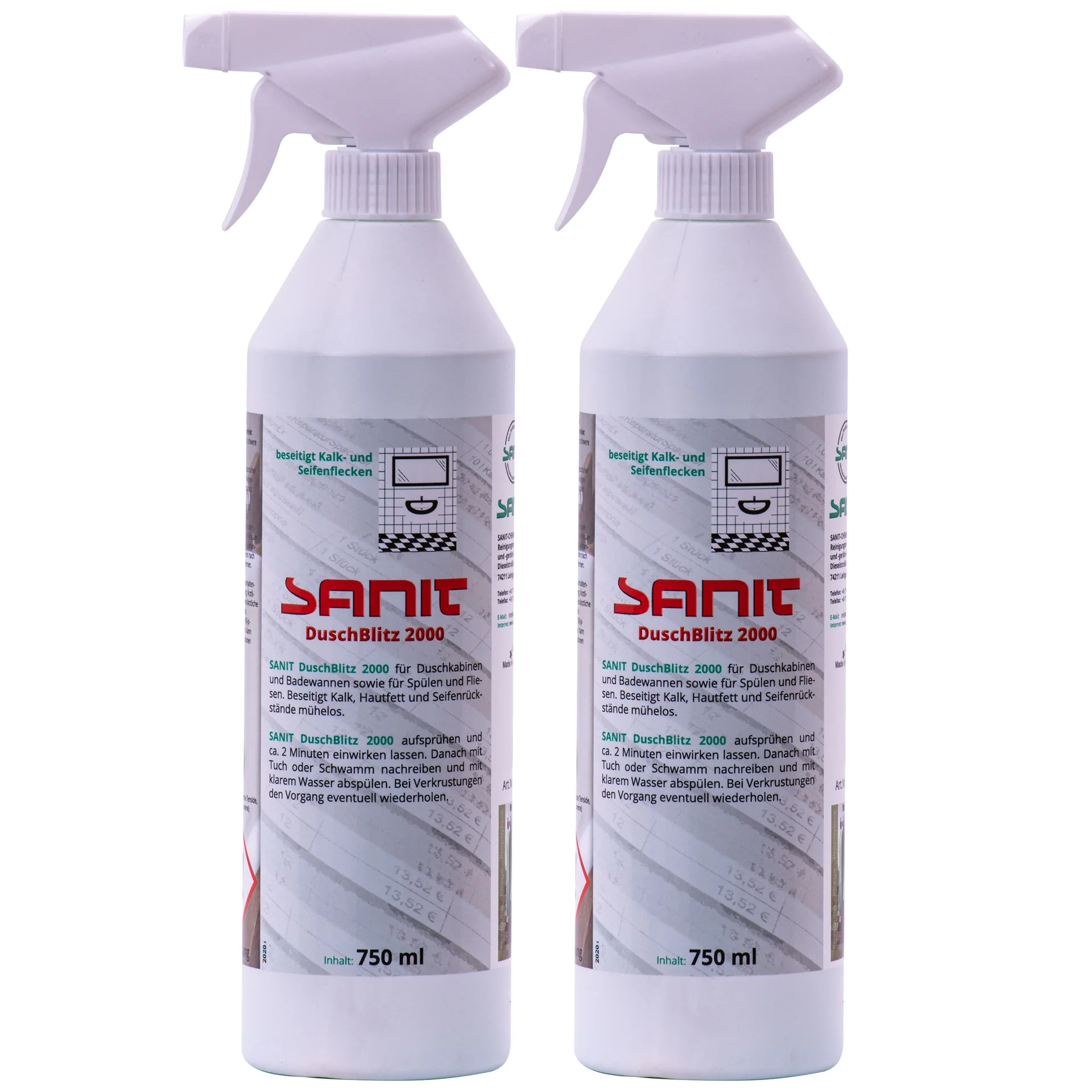 Glanadh cithfholcadáin, Glanadh cith, Glanadh seomra folctha, 2 x 750 ml Sprüfflasche
