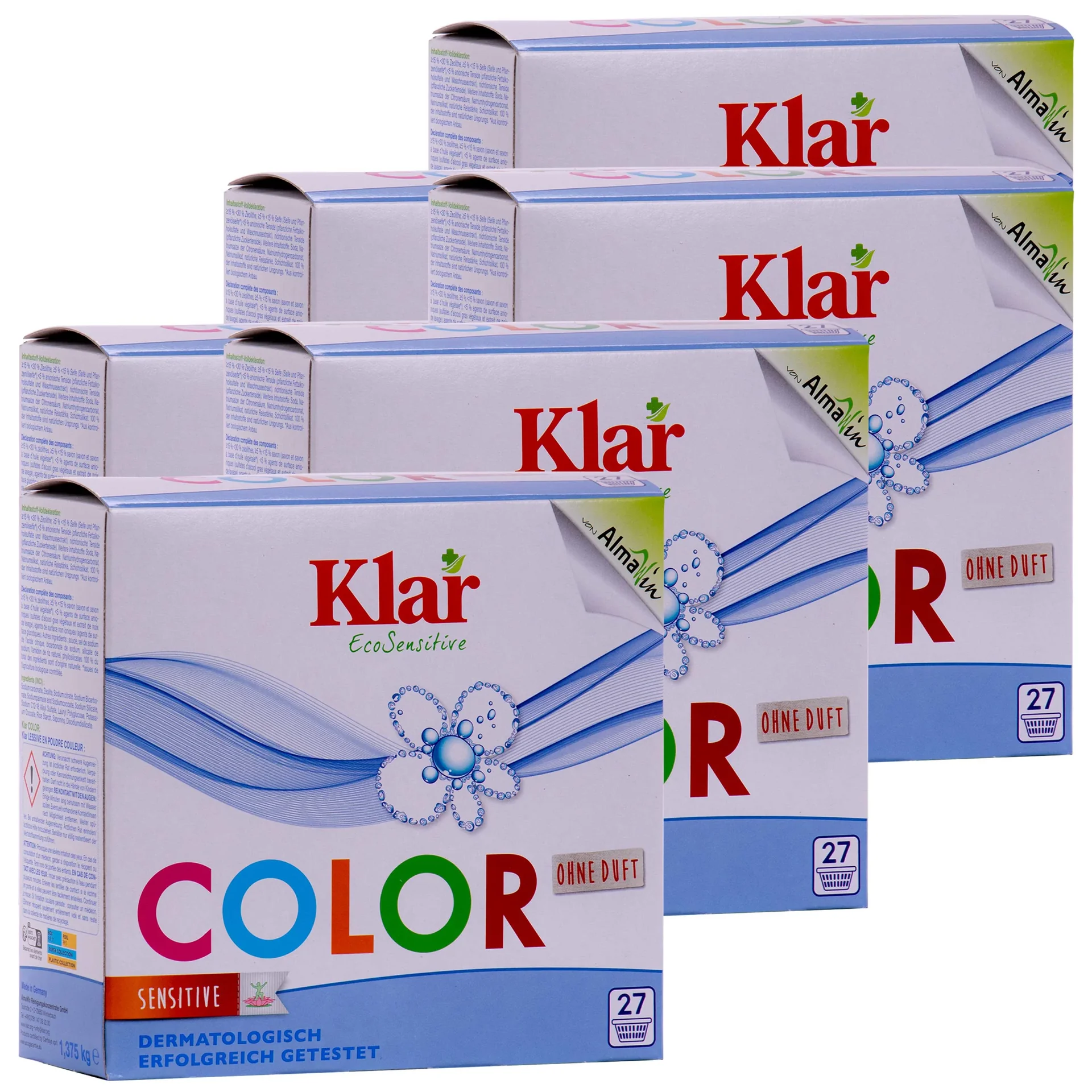 Glantach níocháin dathanna, púdar níocháin dathanna, glantach níocháin gan cumhrán 6 x 1,375 kg