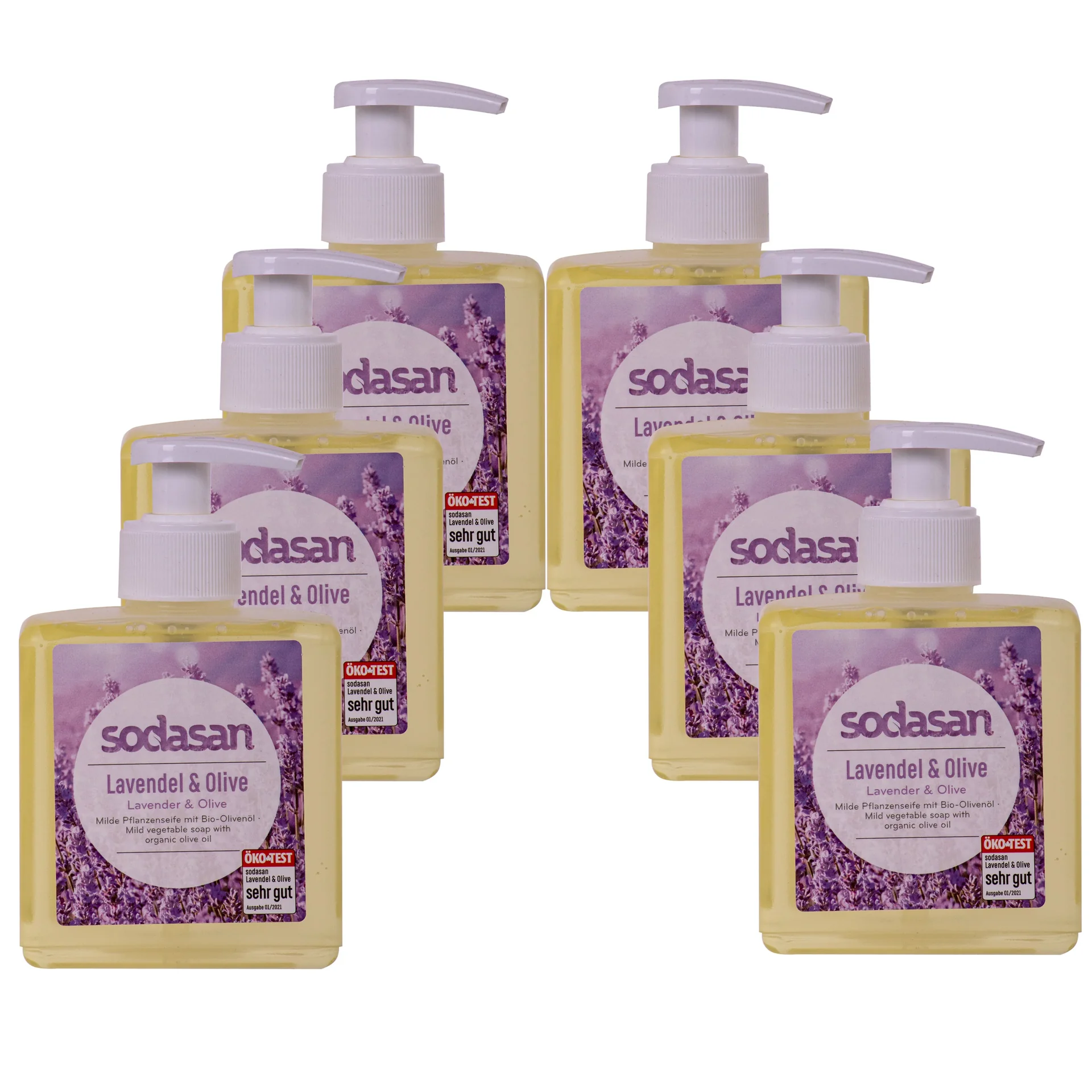 Gallúnach leachtach nádúrtha, 6 x 300 ml, Gallúnach láimhe orgánach, Gallúnach leachtach lavender-olóige, Gallúnach leachtach plandaí-bhunaithe