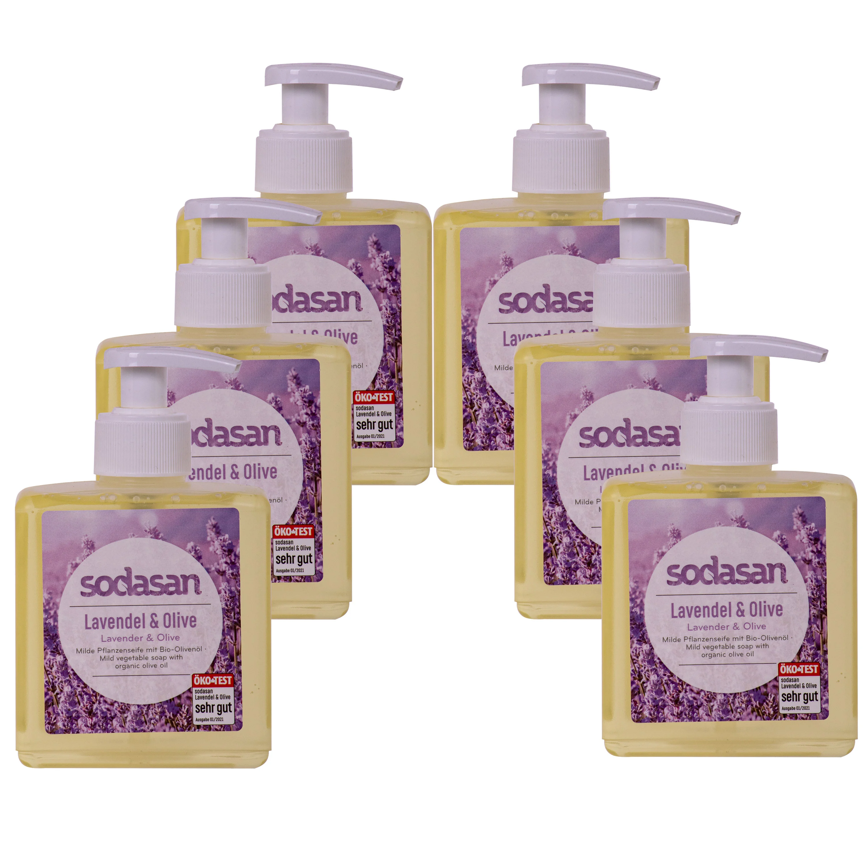 Gallúnach leachtach nádúrtha, 6 x 300 ml, Gallúnach láimhe orgánach, Gallúnach leachtach lavender-olóige, Gallúnach leachtach plandaí-bhunaithe