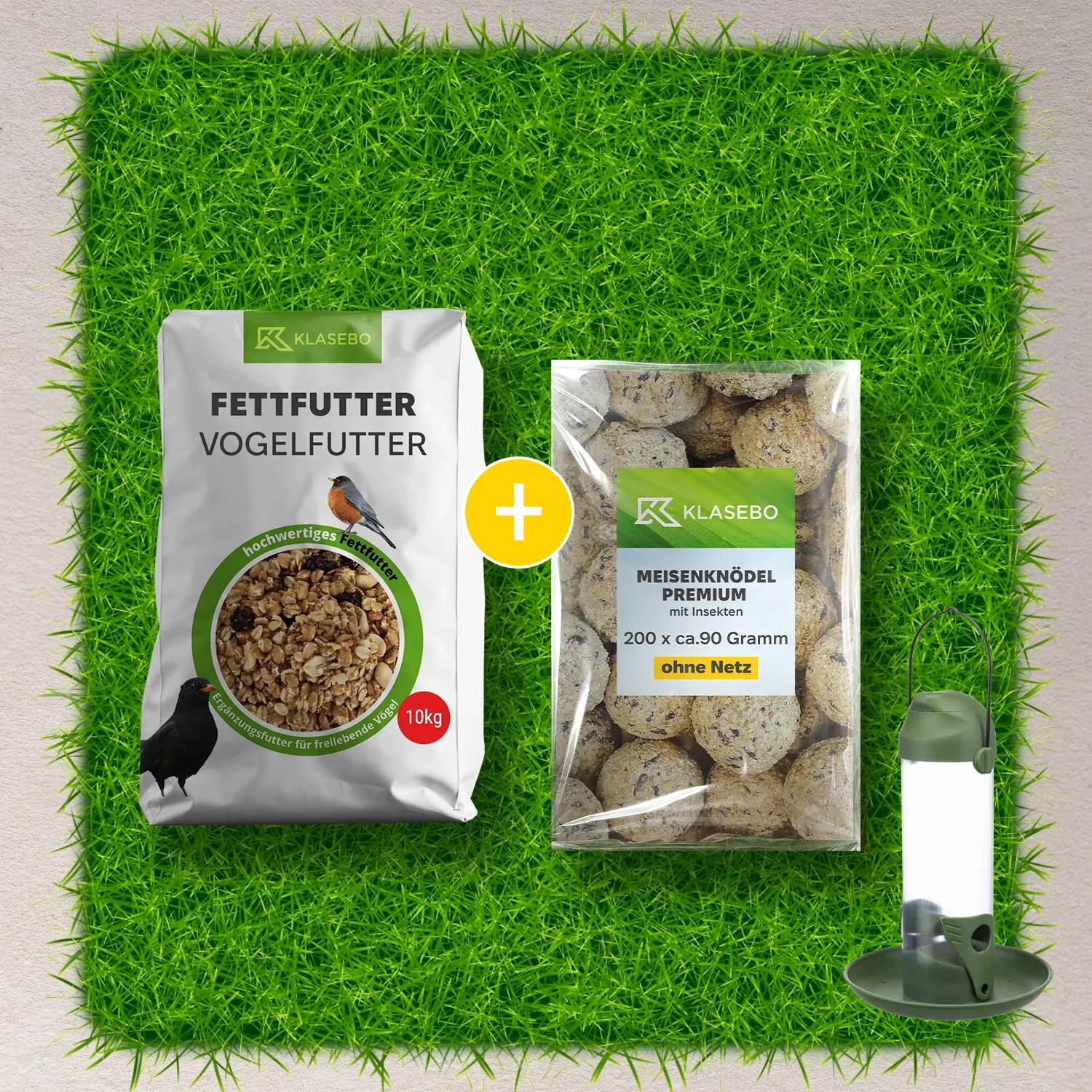 Sraith Cothróirí Éan Iomlán 10kg – Cothróir Feadáin Crochta 500 ml, Premium Liathróidí Sail Feithidí 200 Píosa. gach ceann thart ar 90 g, Bia Éan Fiáin 10 kg
