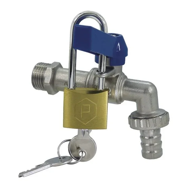 Ball valve with padlock, blue handle, G 1/2"
