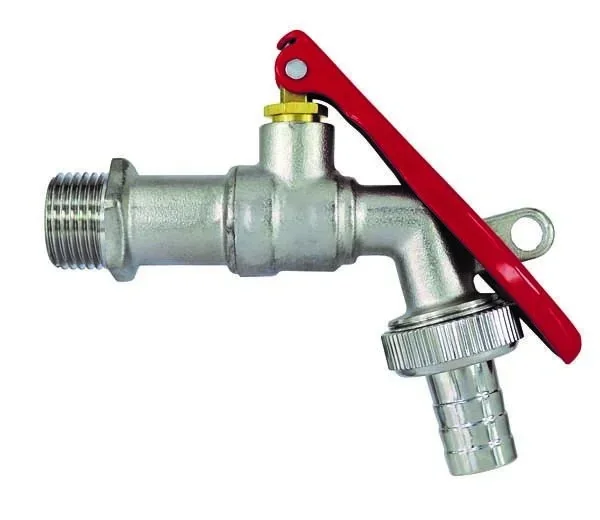 Ball valve, lockable, red handle without lock, 3/4", nickel-plated