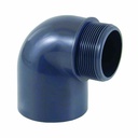 Uillinn PVC 50mm 90 Céim, Snáithe Fireann, AG, 1 1/2" PN10, Feistiú Píopaí PVC