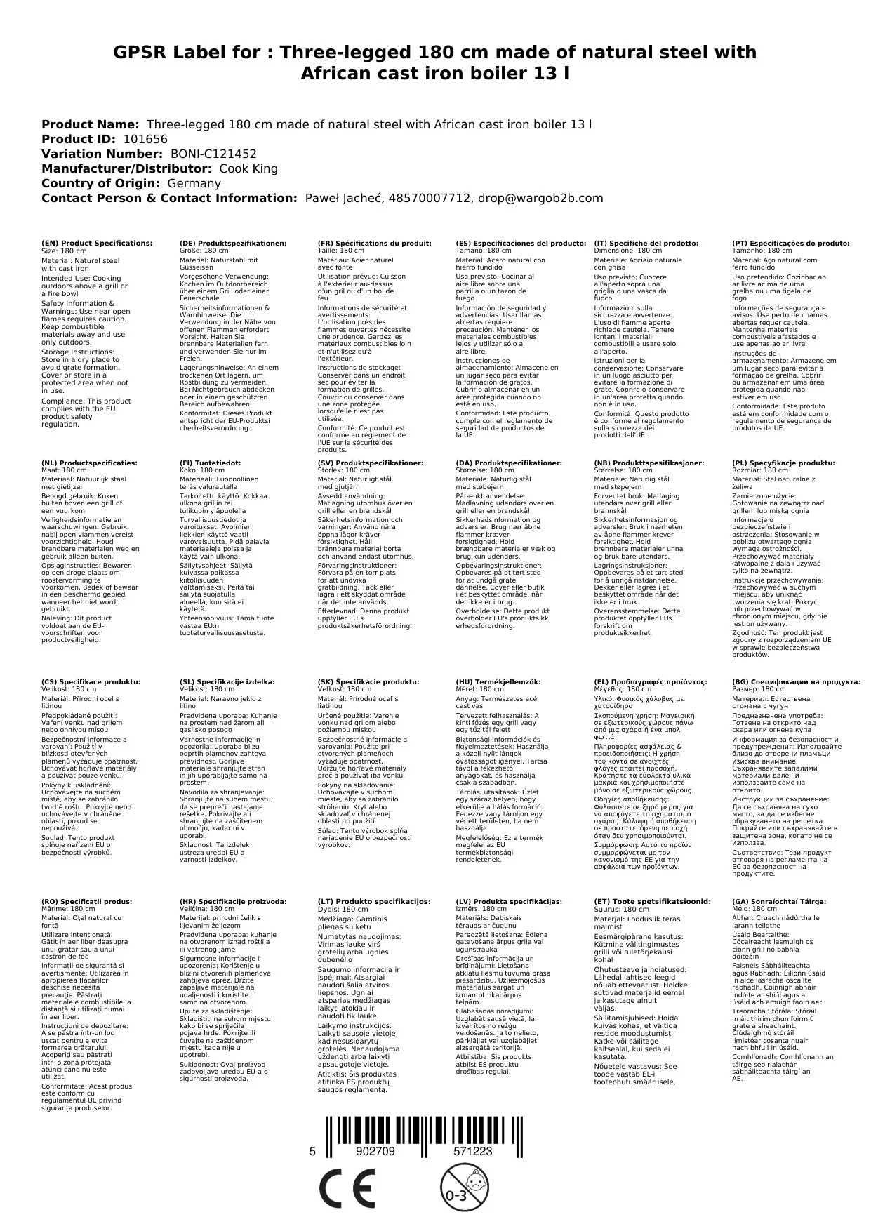 "Coire Goulash Tríbhiorcán le Coire Iarainn Theilgthe 13L, Tríbhiorcán 180cm image"