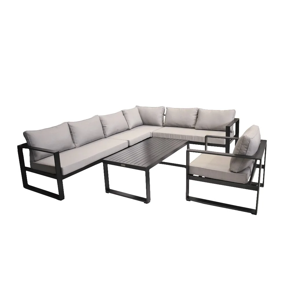 "Gairdín Lounge Set Alúmanaim 6 Phíosa le Póilín Liath Éadrom image"