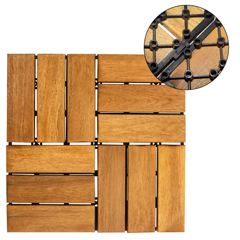 "Tíleanna patio adhmaid acacia, Tíleanna patio cliceáil, 30x30x2,4 cm, tíleanna adhmaid don ardán image"