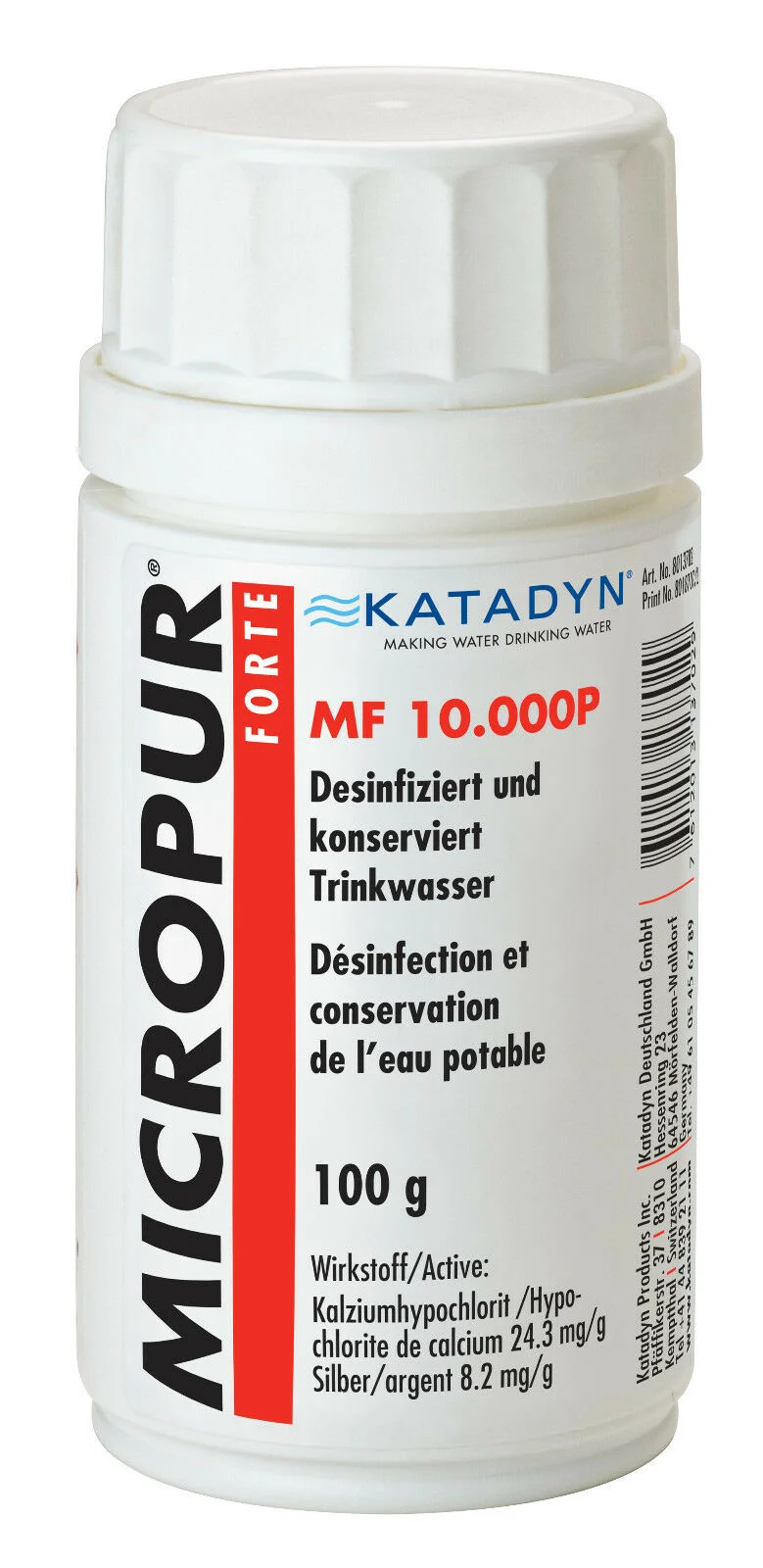 Purifier uisce, Púdar dífhabhtáin uisce, Cóireáil uisce, Micropur Forte MF 10.000P 100g